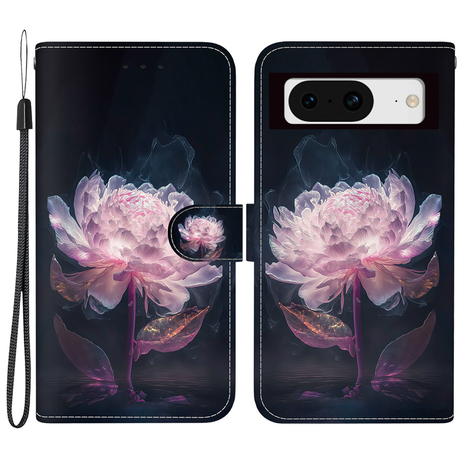 

Für Google Pixel 8 Case Muster Folio PU Leder -schutz Telefonabdeckung - Lila Pfingstrosen, Google Pixel 8