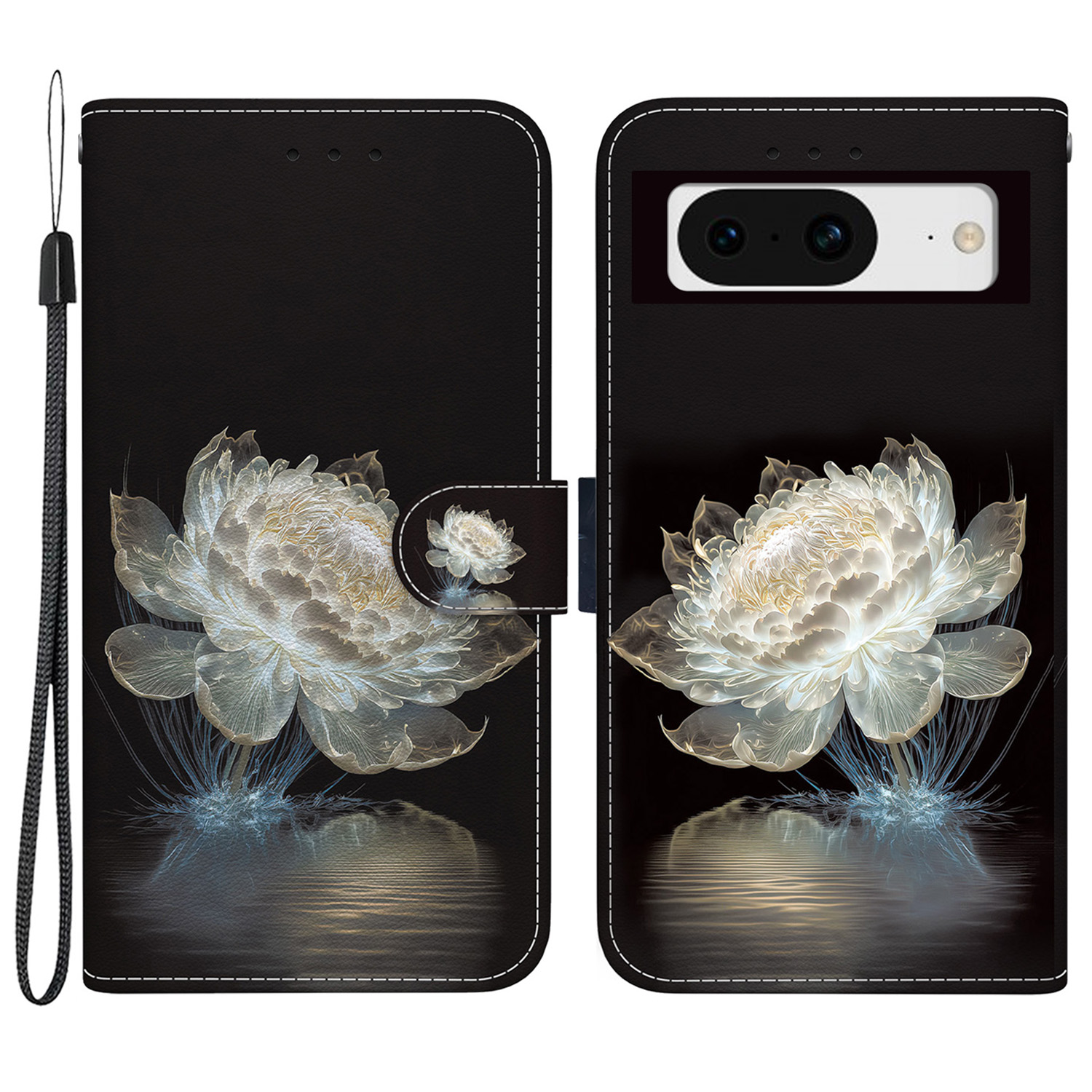 

Für Google Pixel 8 Case Muster Folio PU Leder -schutz Telefonabdeckung - Kristall Pfingstrose, Google Pixel 8