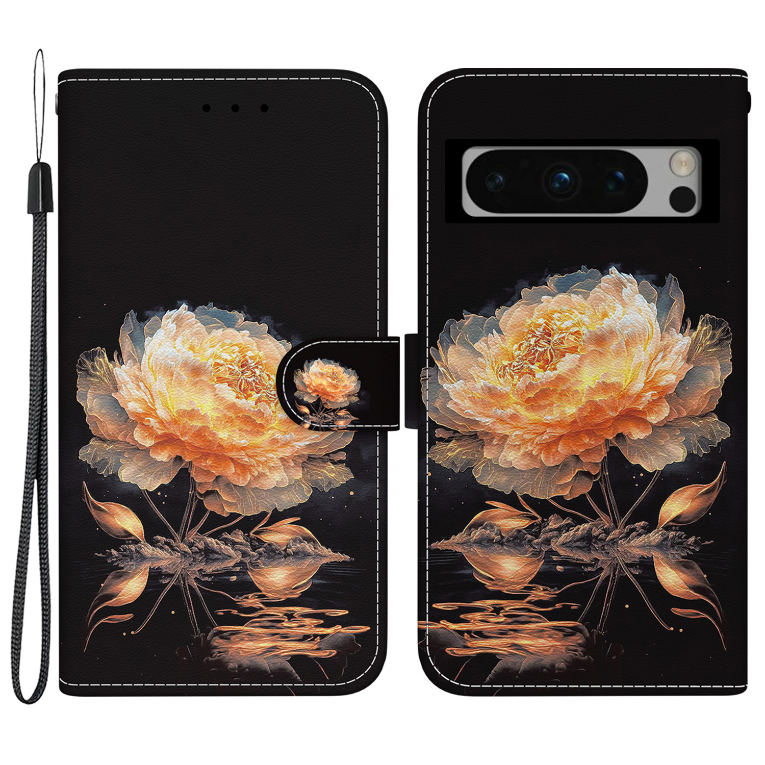 

Für Google Pixel 8 Pro Case PU Leder Magnetic Closure Protective Telefonabdeckung - Gold Pfingstrose, Google Pixel 8 Pro