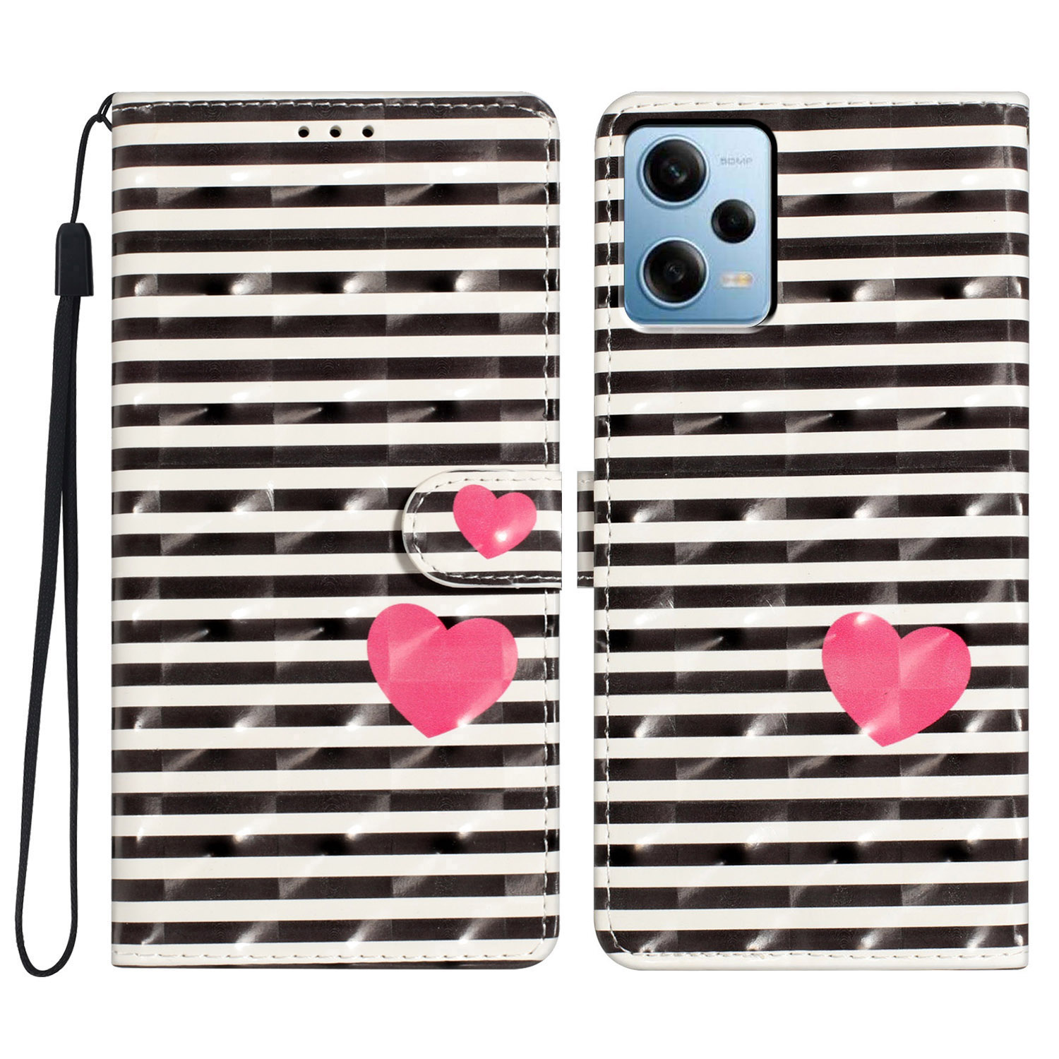 

Für Xiaomi Redmi Note 12 Pro 5g / Hinweis 12 Pro Speed ​​5g / Poco X5 Pro 5G Case Wallet Telefonabdeckung - Streifen / Herz, Xiaomi Redmi Note 12 Pro 5G