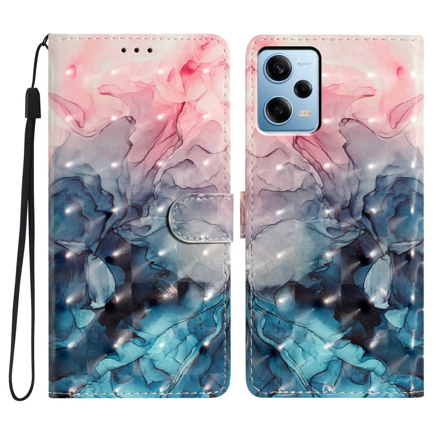 

Für Xiaomi Redmi Note 12 Pro 5g / Hinweis 12 Pro Speed ​​5g / Poco X5 Pro 5G Case Wallet Telefonabdeckung - Pink Blue Marmor, Xiaomi Redmi Note 12 Pro 5G