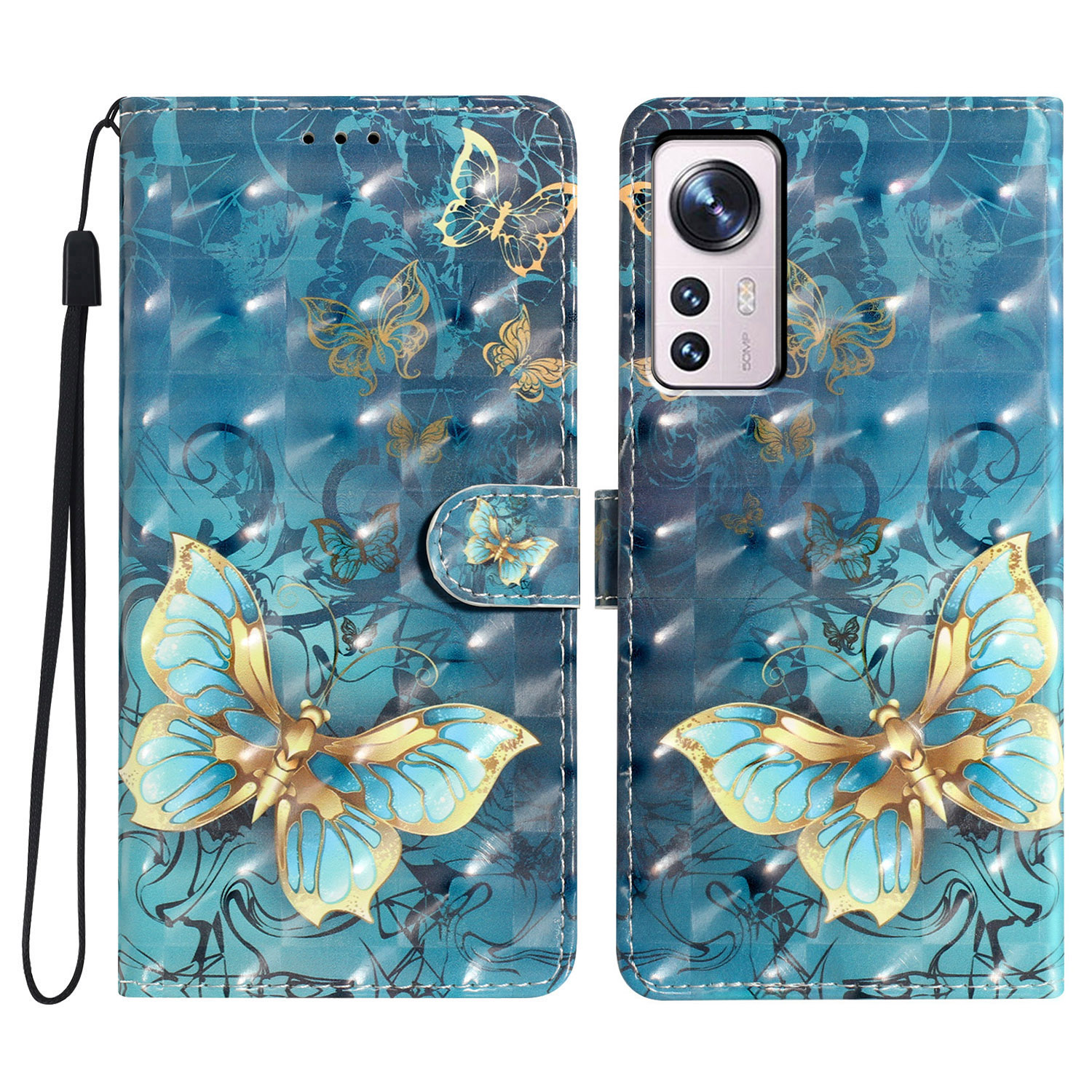 

Für Xiaomi 12 Pro 5g / 12 Pro (abmessung) 5G / 12S Pro 5G Wallet Case Schutzpu -telefonabdeckung - Schmetterling, Xiaomi 12 Pro 5G