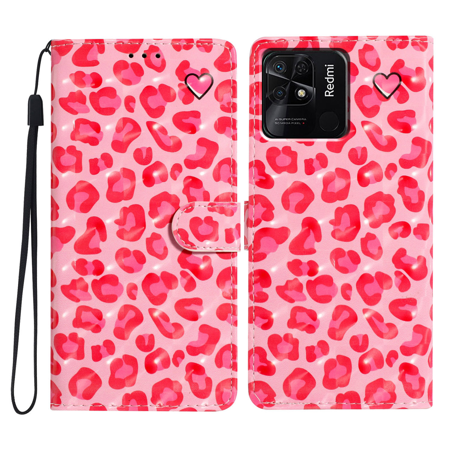 

Für Xiaomi Redmi 10C 4G Protective Case Muster Druck PU Leder Brieftasche Telefonabdeckung - Rosa Leopardendruck, Xiaomi Redmi 10C 4G