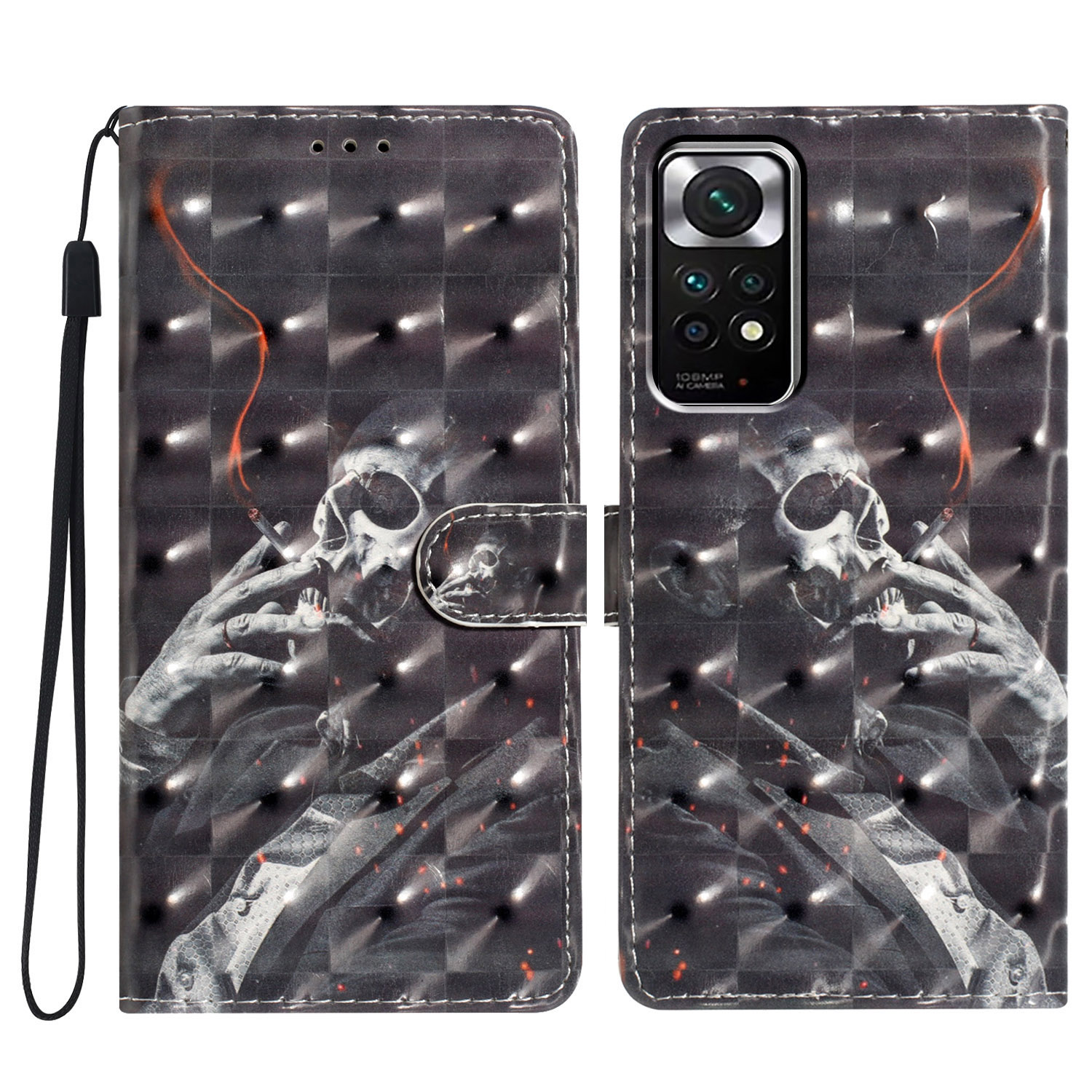 

Für Xiaomi Redmi Note 11s 4g / Hinweis 11 4G (Qualcomm) Case Wallet PU Leder 3D Muster Telefonabdeckung - Rauchskelett, Xiaomi Redmi Note 11S 4G