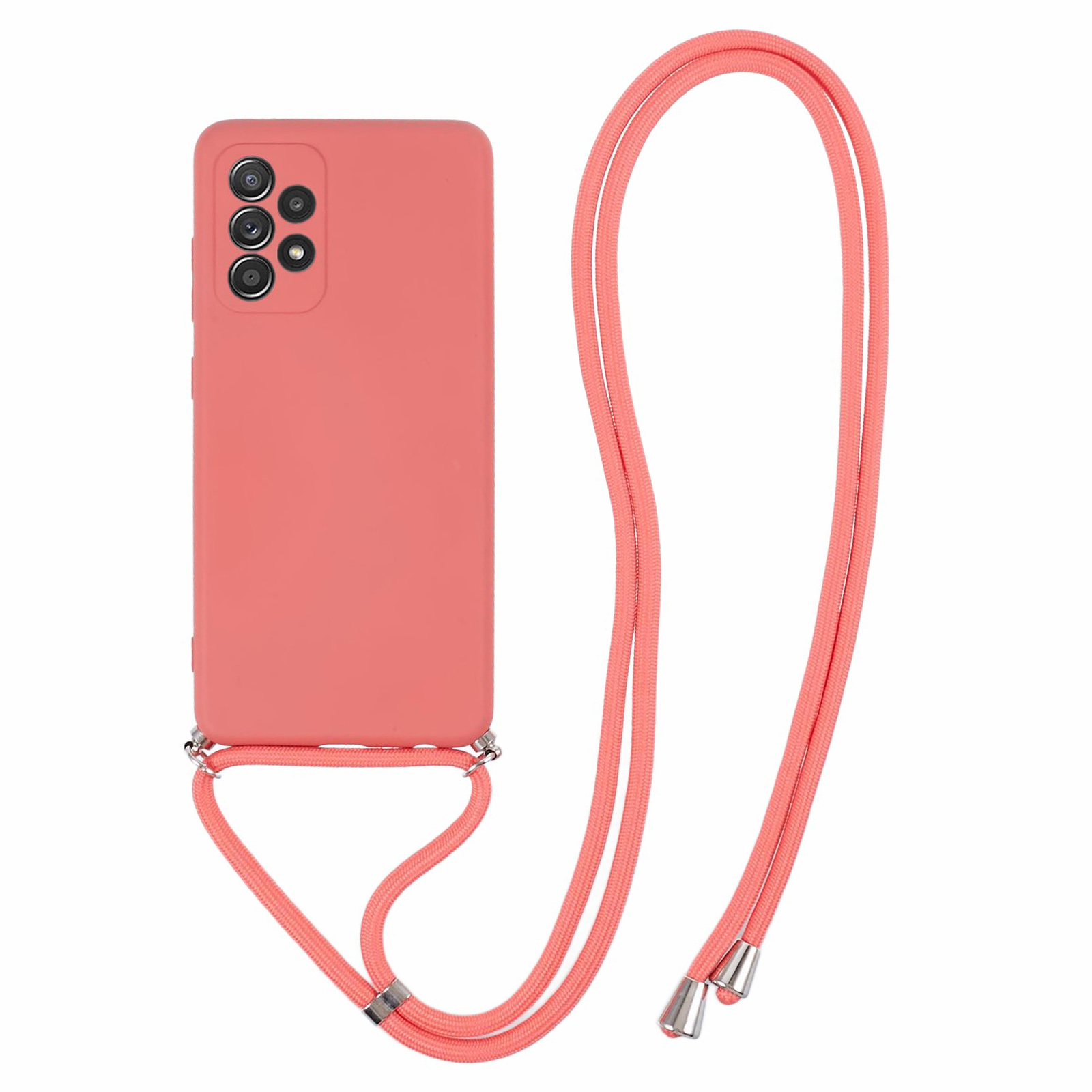 

Für Samsung Galaxy A53 5G Gummiziertes Gehäusefaserfaser Telefonabdeckung Mit Langem Lanyard - Hawthornrot, Samsung Galaxy A53 5G