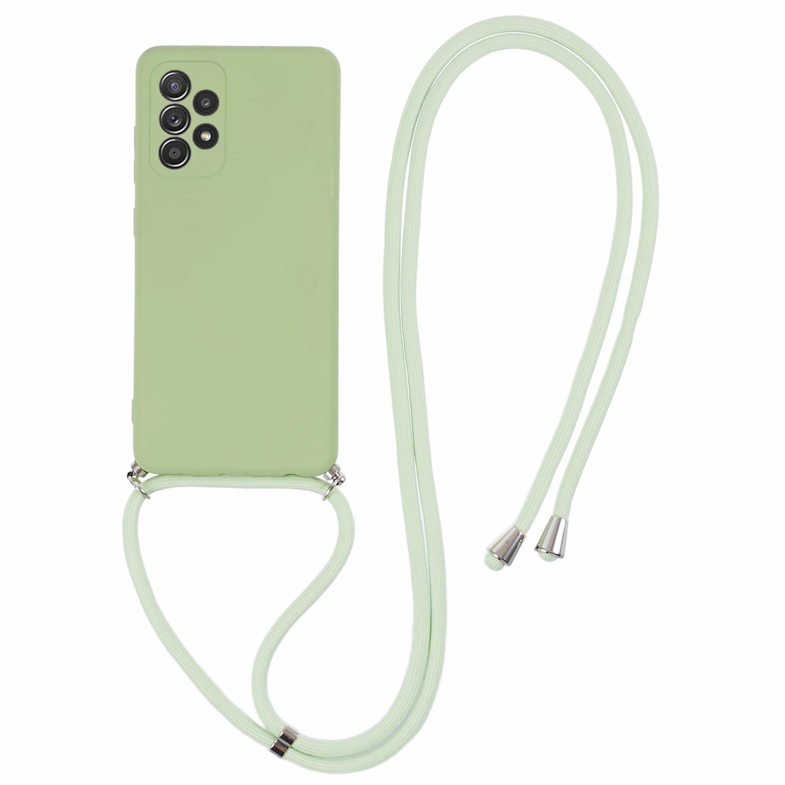 

Für Samsung Galaxy A53 5G Gummiziertes Gehäusefaserfaser Telefonabdeckung Mit Langem Lanyard - Matcha Green, Samsung Galaxy A53 5G