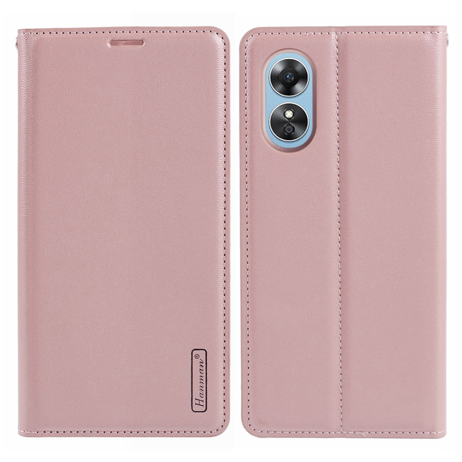 

Hanman Minuo -serie Für Oppo A17 4G / A17k 4G Gehäuse Brieftasche Lederstand Cover - Roségold, Oppo A17 4G