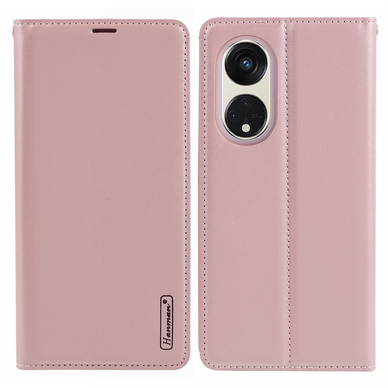 

Hanman Minuo -serie Für Oppo Reno8 T 5G / A1 Pro 5G Leder -hülle Brieftaschenhilfeabdeckung - Roségold, Oppo Reno8 T 5G