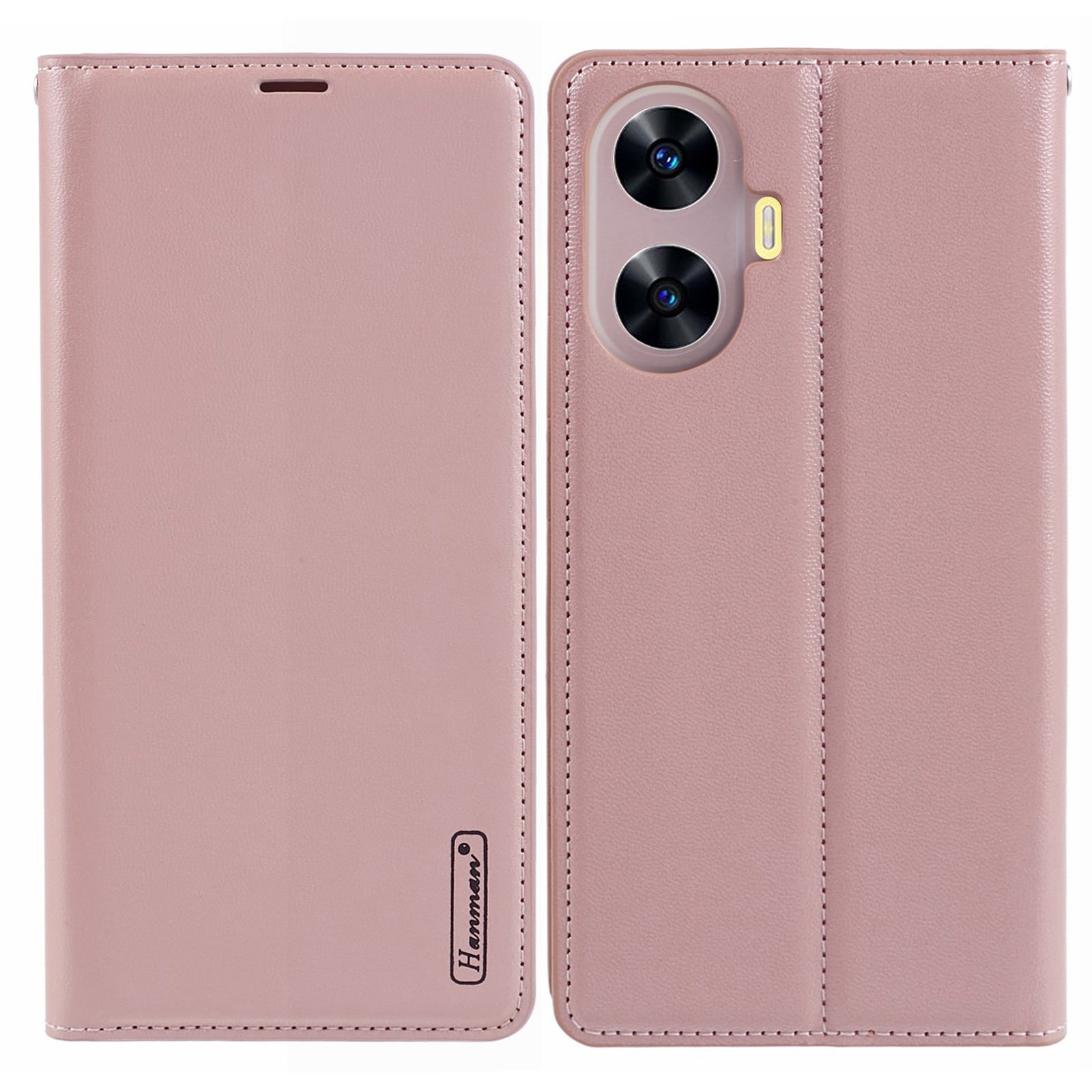 

Hanman Minuo -serie Für Realme C55 / Narzo N55 4G Wallet Wallet Leder Hülle Telefonständer Cover - Roségold, Realme C55