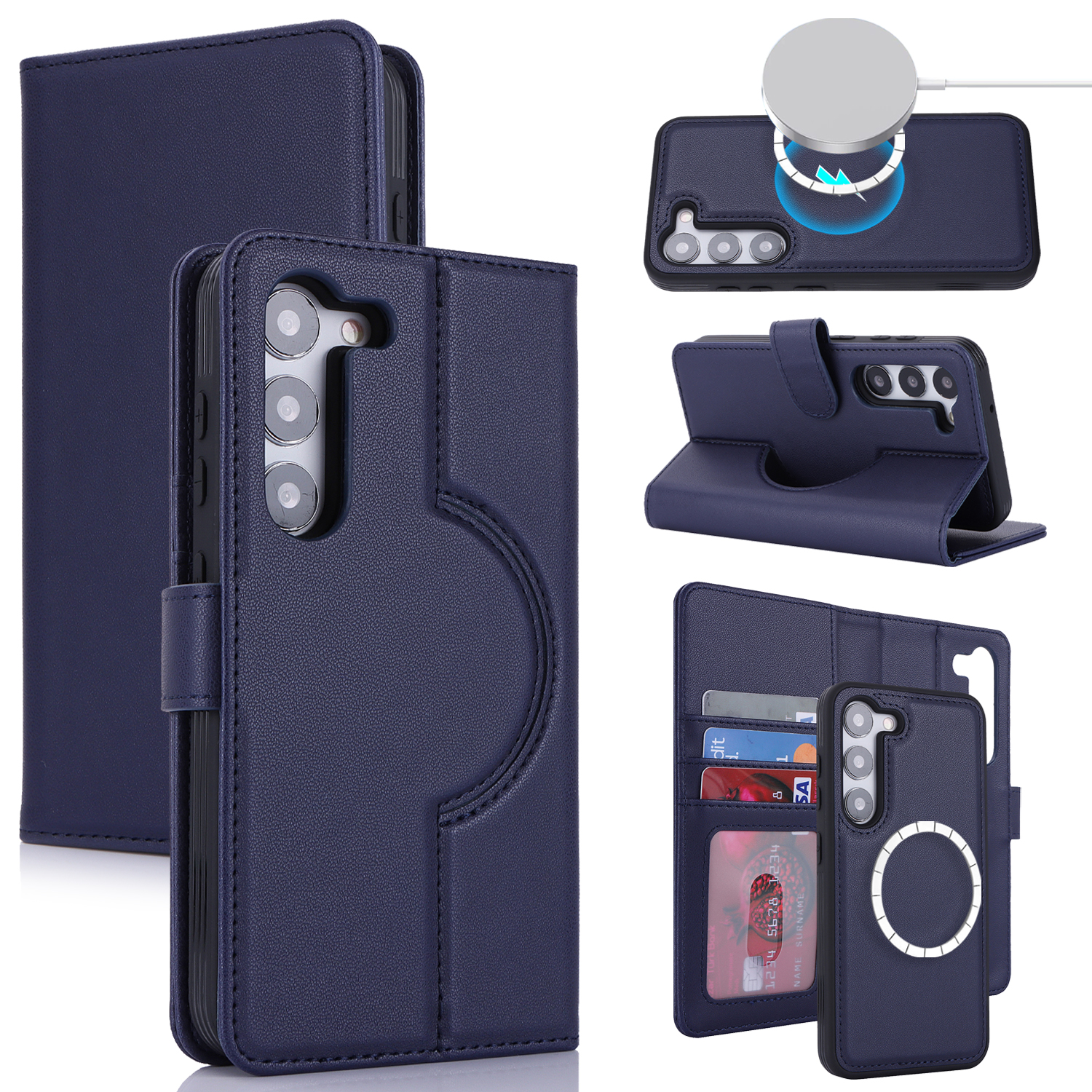 

PU Leder -flip -abdeckung Für Samsung Galaxy S23+ Hülle Kompatibel Mit Magsafe Abnehmbar - Dunkelblau, Galaxy S23+