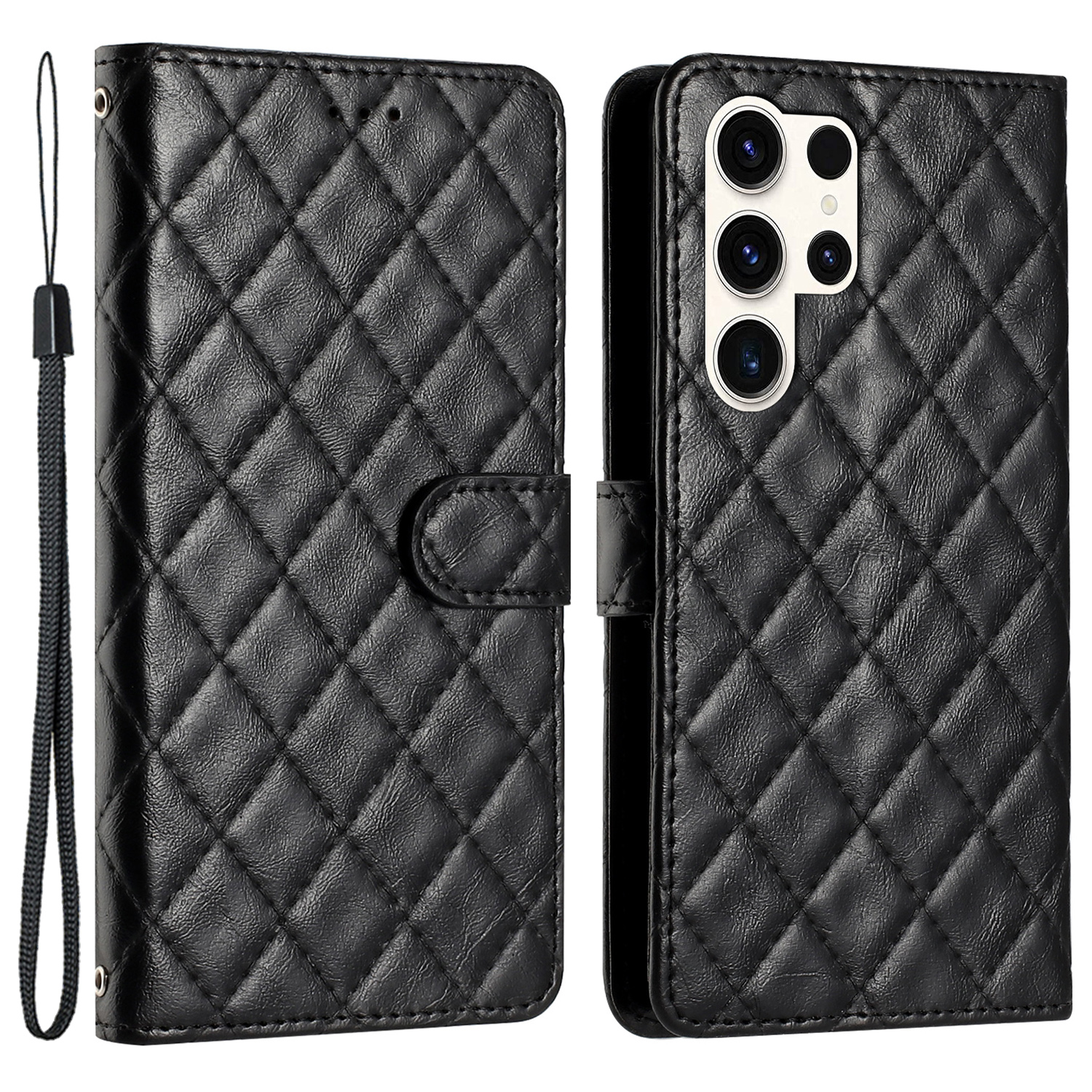 

Für Samsung Galaxy S24 Ultra Case PU Leder -rhombus -stitching Line Telefonabdeckung - Schwarz, Galaxy S24 Ultra