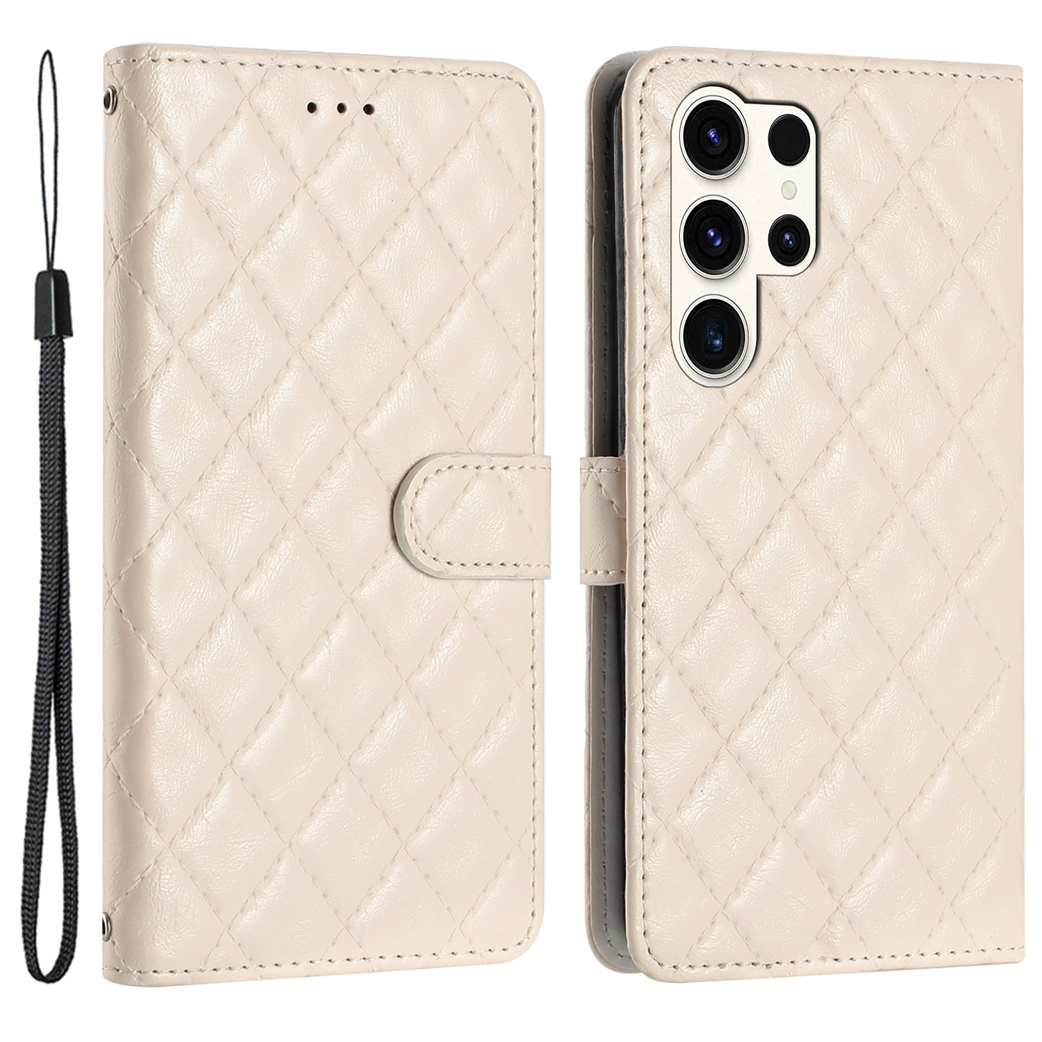 

Für Samsung Galaxy S24 Ultra Case PU Leder -rhombus -stitching Line Telefonabdeckung - Beige, Galaxy S24 Ultra
