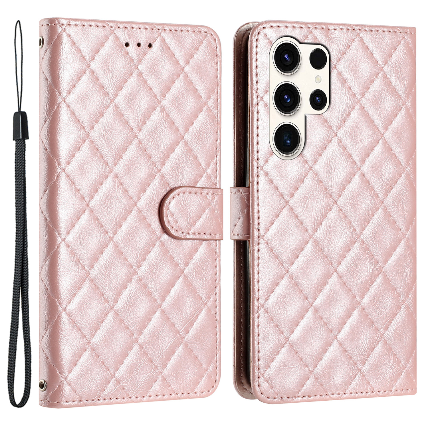 

Für Samsung Galaxy S24 Ultra Case PU Leder -rhombus -stitching Line Telefonabdeckung - Roségold, Galaxy S24 Ultra