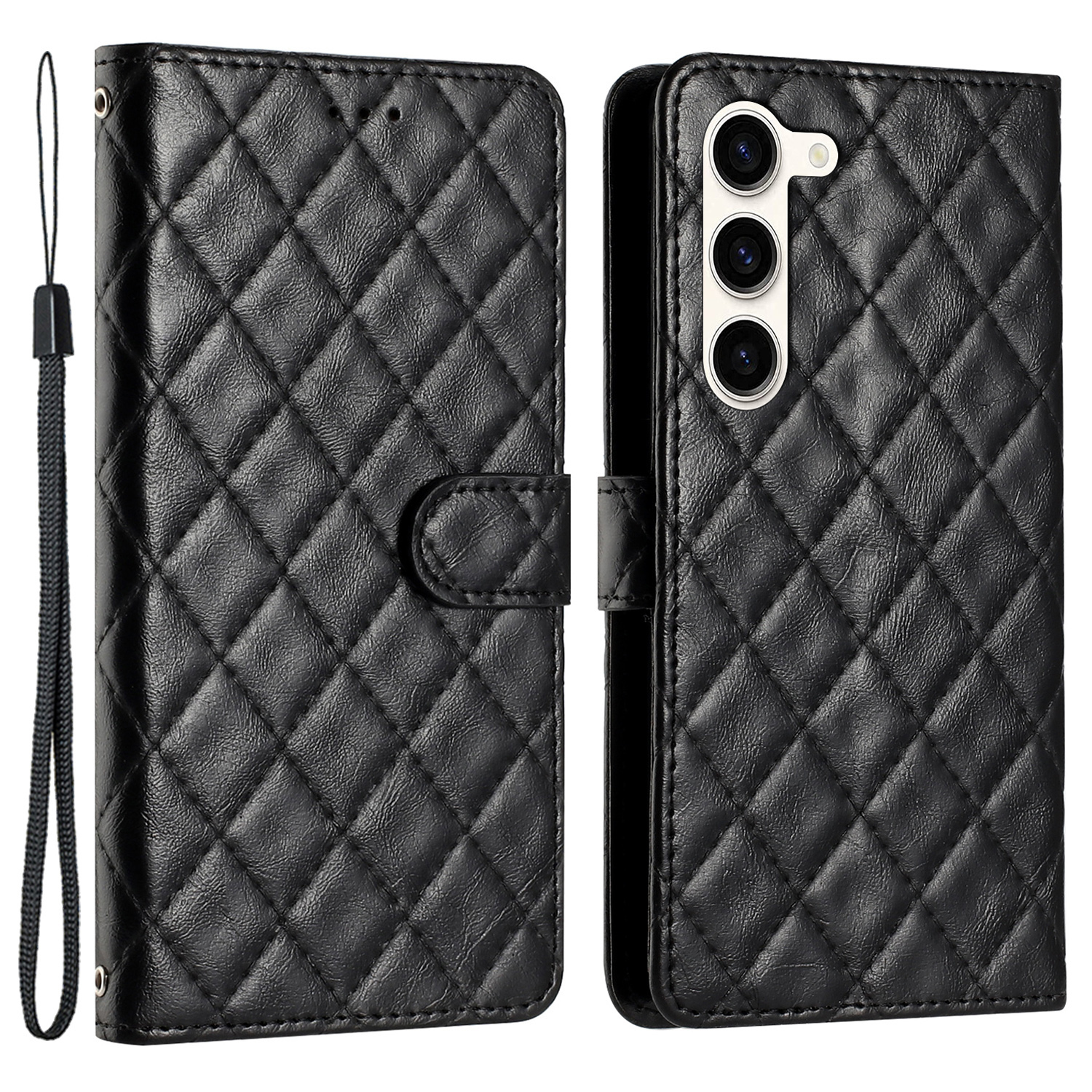 

Für Samsung Galaxy S24+ Hülle Rhombus-stitching-linie Anti-kratzer-telefon-lederabdeckung - Schwarz, Galaxy S24+
