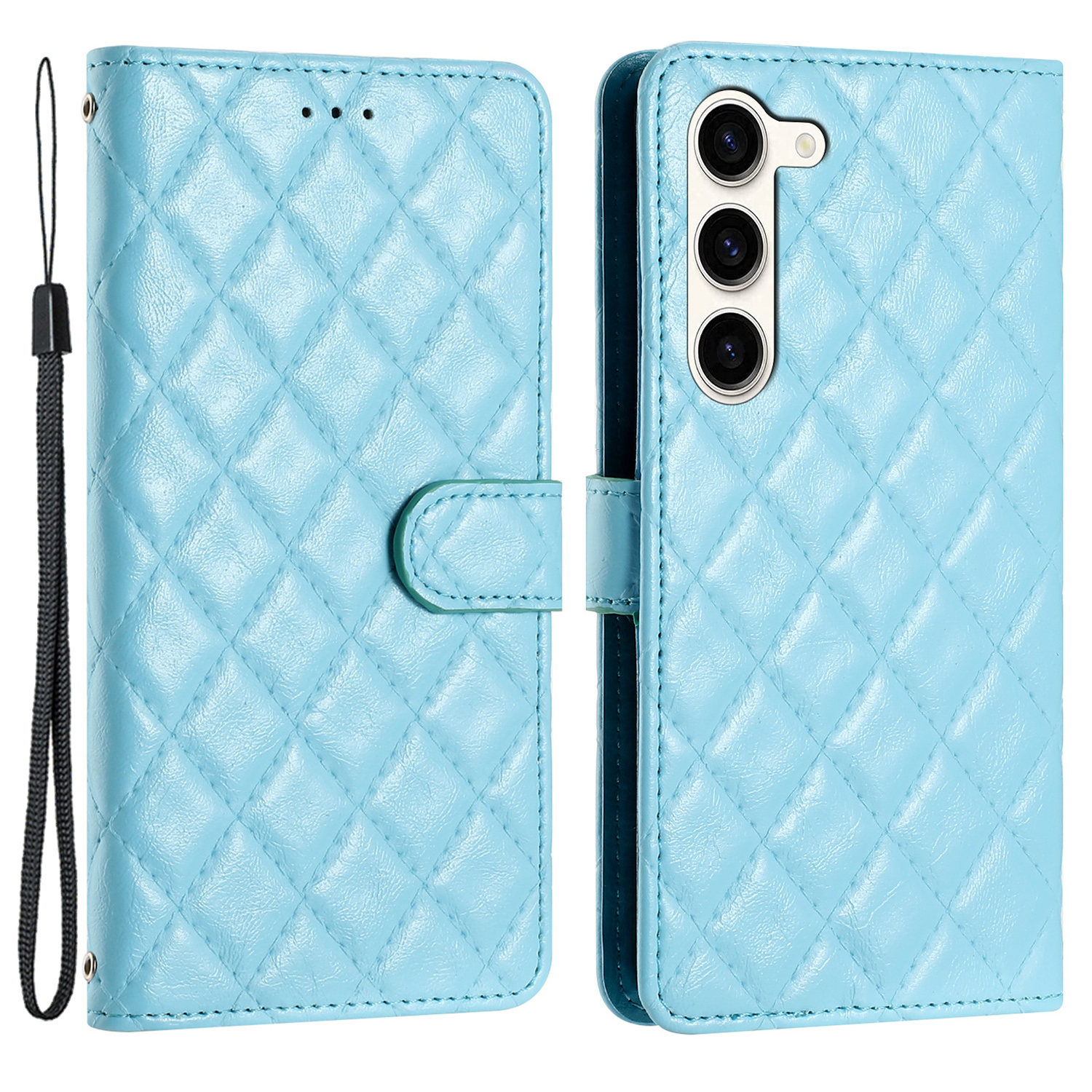 

Für Samsung Galaxy S24+ Hülle Rhombus-stitching-linie Anti-kratzer-telefon-lederabdeckung - Blau, Galaxy S24+