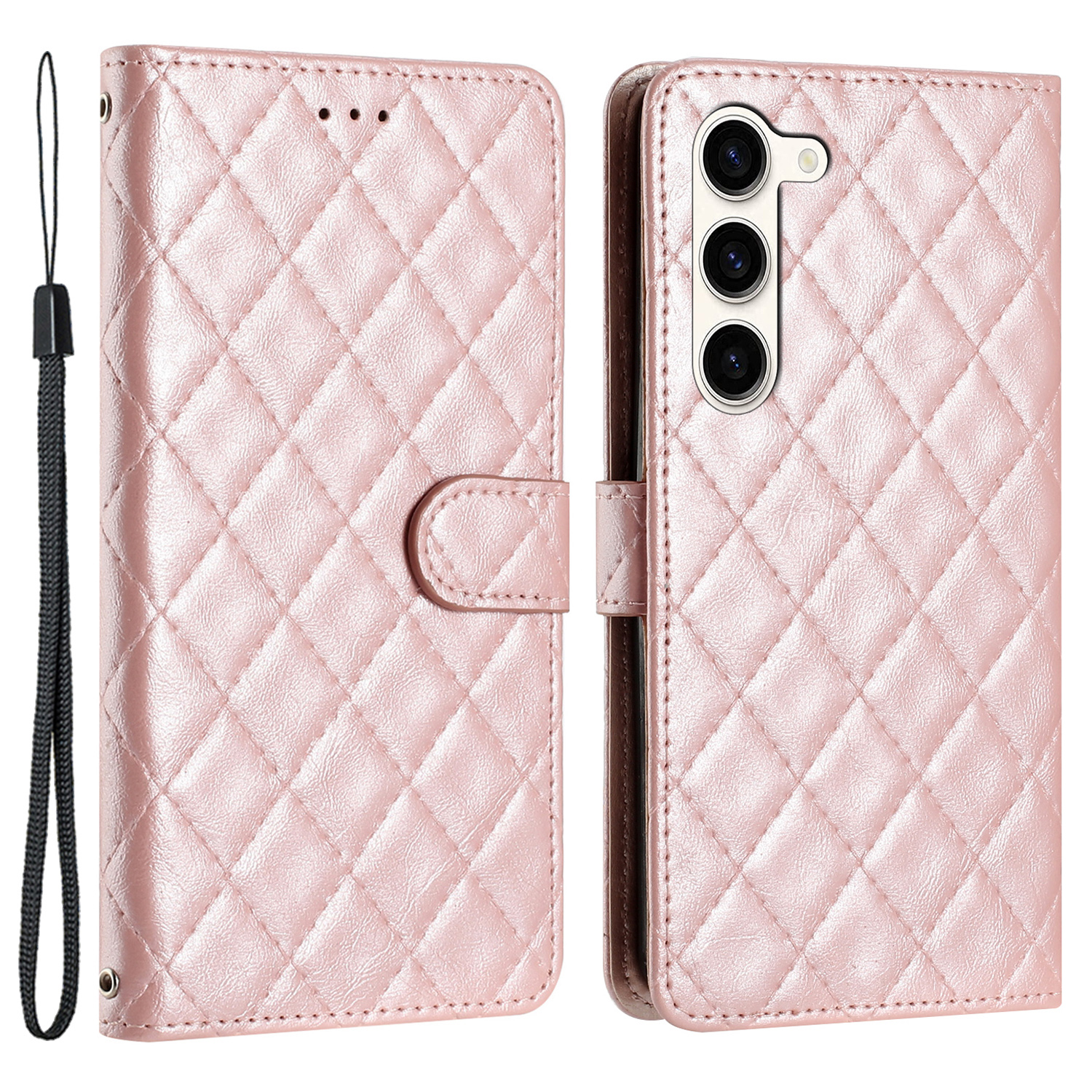 

Für Samsung Galaxy S24+ Hülle Rhombus-stitching-linie Anti-kratzer-telefon-lederabdeckung - Roségold, Galaxy S24+