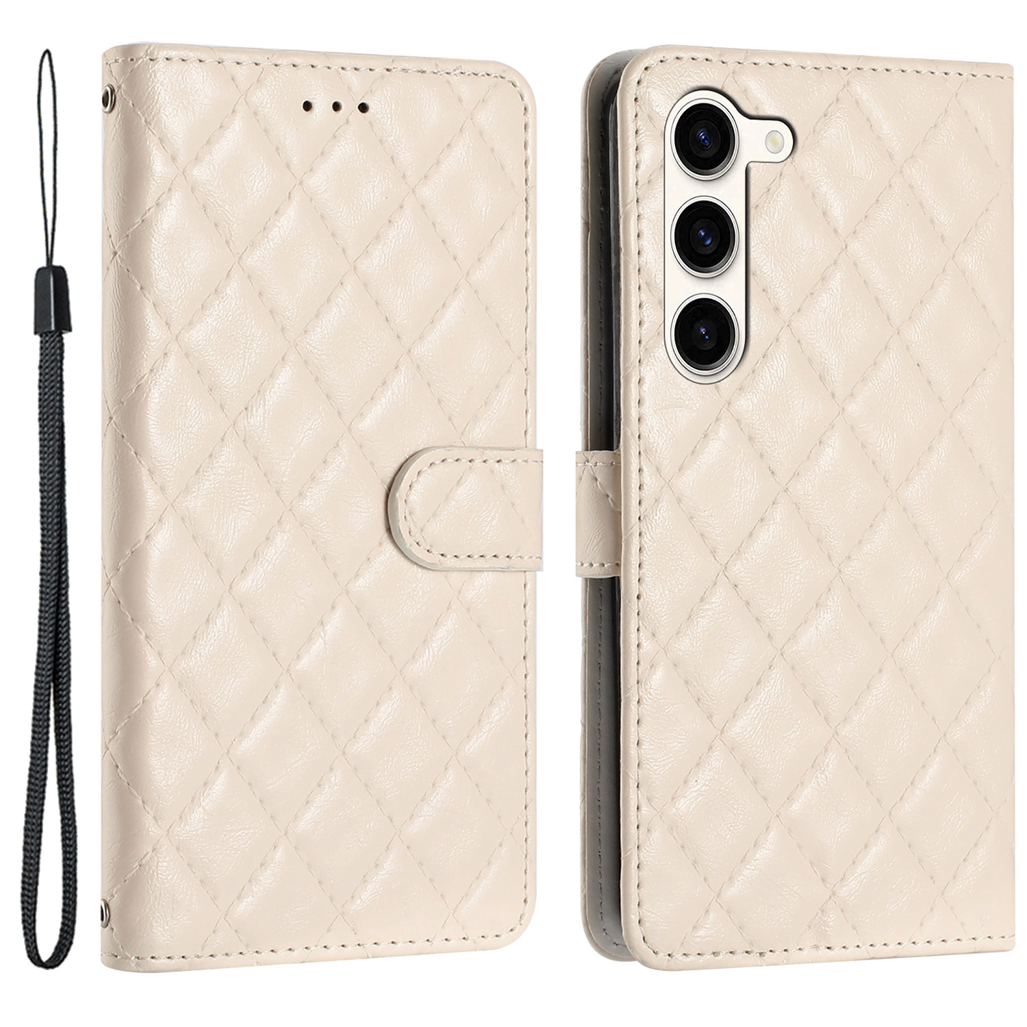 

Für Samsung Galaxy S24+ Hülle Rhombus-stitching-linie Anti-kratzer-telefon-lederabdeckung - Beige, Galaxy S24+