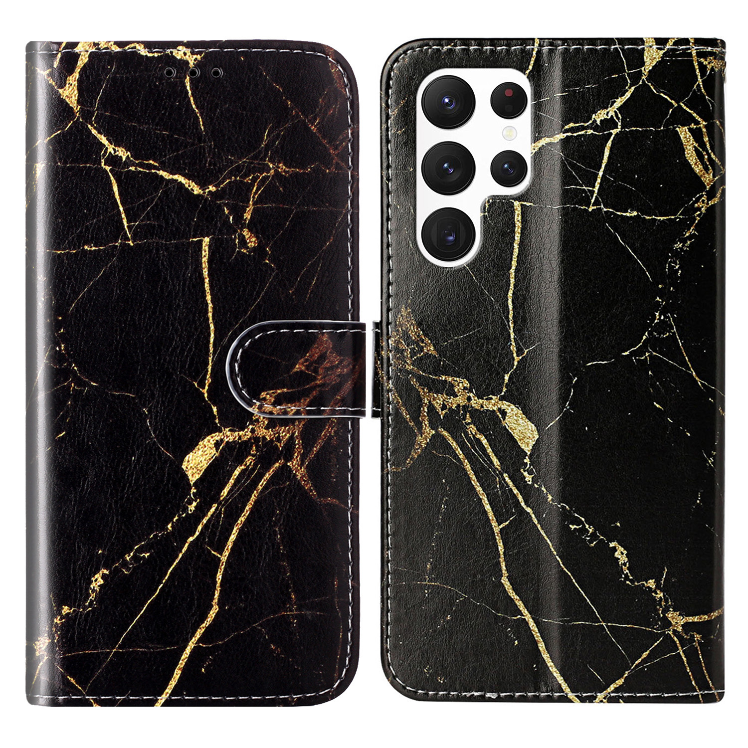 

Für Samsung Galaxy S24 Ultra -hülle -muster -druckleder -leder -phone -schutzabdeckung - Schwarzer Gold Marmor, Galaxy S24 Ultra
