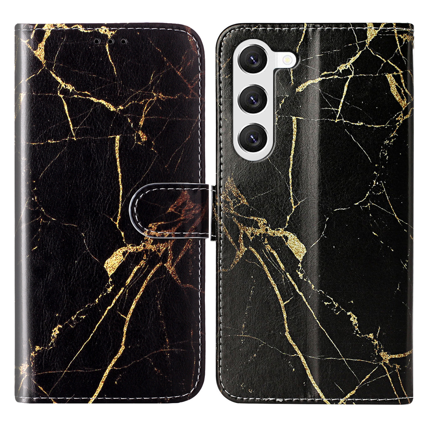 

Für Samsung Galaxy S24 Hülle Marmormuster Leder -handy -brieftasche Abdeckung - Schwarzer Gold Marmor, Galaxy S24