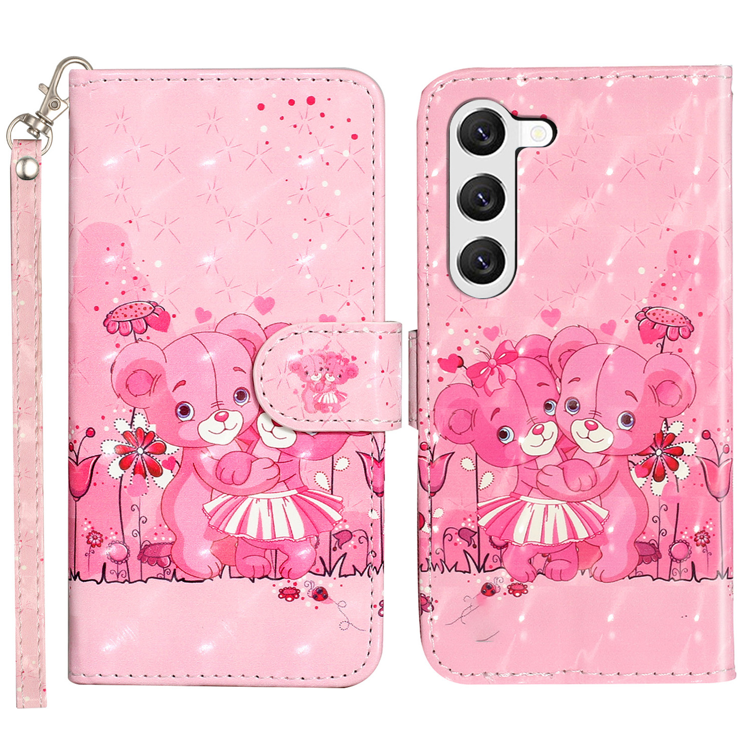 

Für Samsung Galaxy S24 Hülle 3D -muster Druck PU Leder Brieftasche Telefonständer Cover - Bären, Galaxy S24