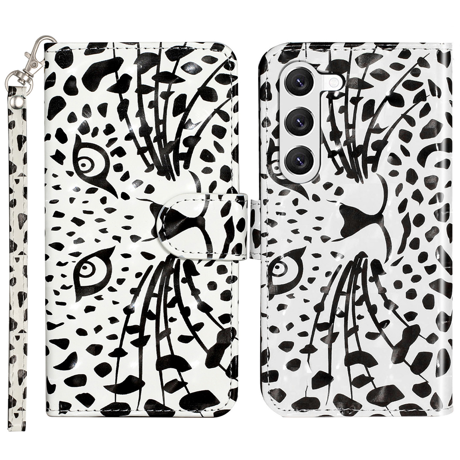 

Für Samsung Galaxy S24 Hülle 3D -muster Druck PU Leder Brieftasche Telefonständer Cover - Leopardenkopf, Galaxy S24