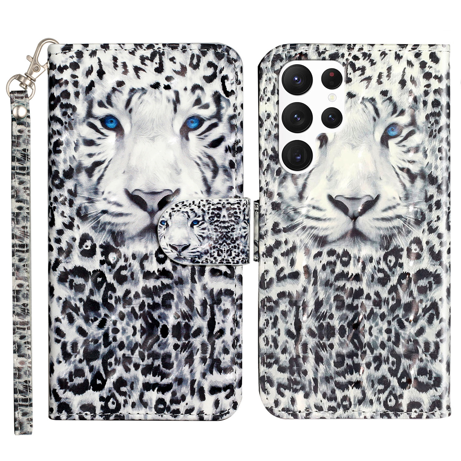 

Für Samsung Galaxy S24 Ultra Leder Cover Flip Ständer 3D -muster Gedrucktes Telefongehäuse - Leopard, Galaxy S24 Ultra