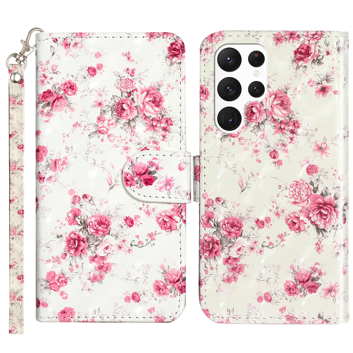 

Für Samsung Galaxy S24 Ultra Leder Cover Flip Ständer 3D -muster Gedrucktes Telefongehäuse - Rosen, Galaxy S24 Ultra