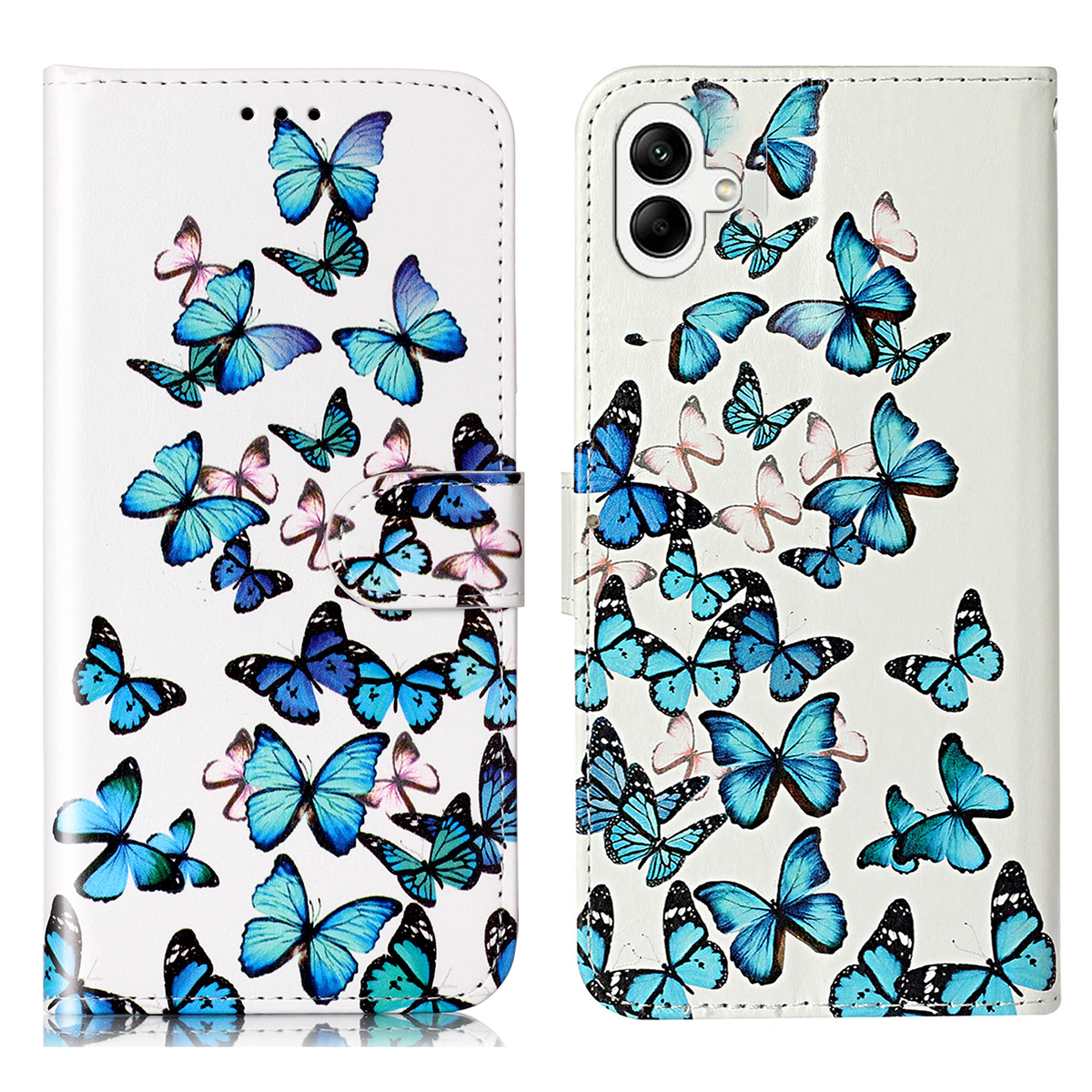 

Für Samsung Galaxy A05 4G Hülle PU Leder Brieftaschenmuster -print -telefonabdeckung - Blaue Schmetterlinge, Samsung Galaxy A05 4G