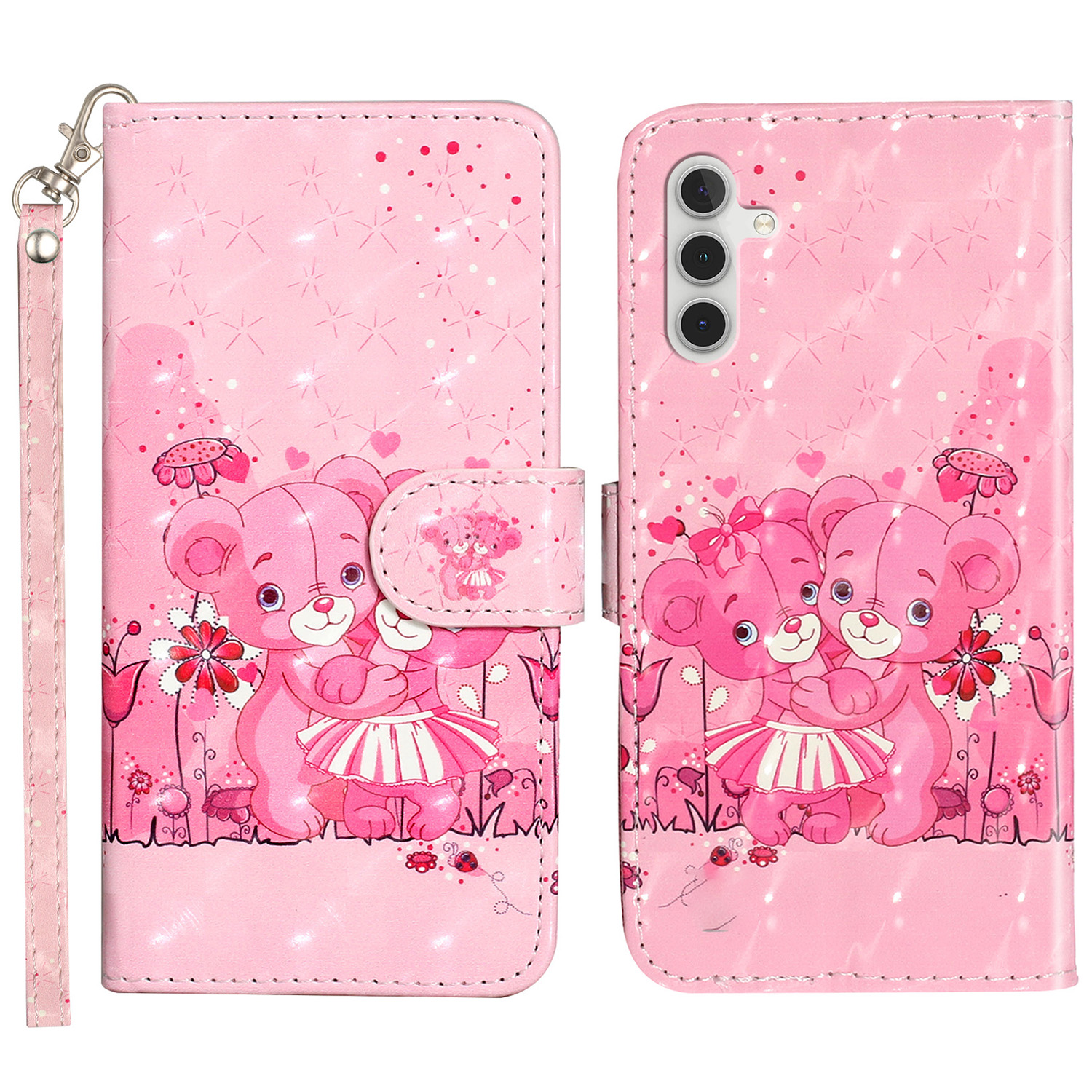 

Für Samsung Galaxy A15 4G Cover 3D Muster Print Flip Ständer Leder Telefonhülle - Bären, Galaxy A15 4G