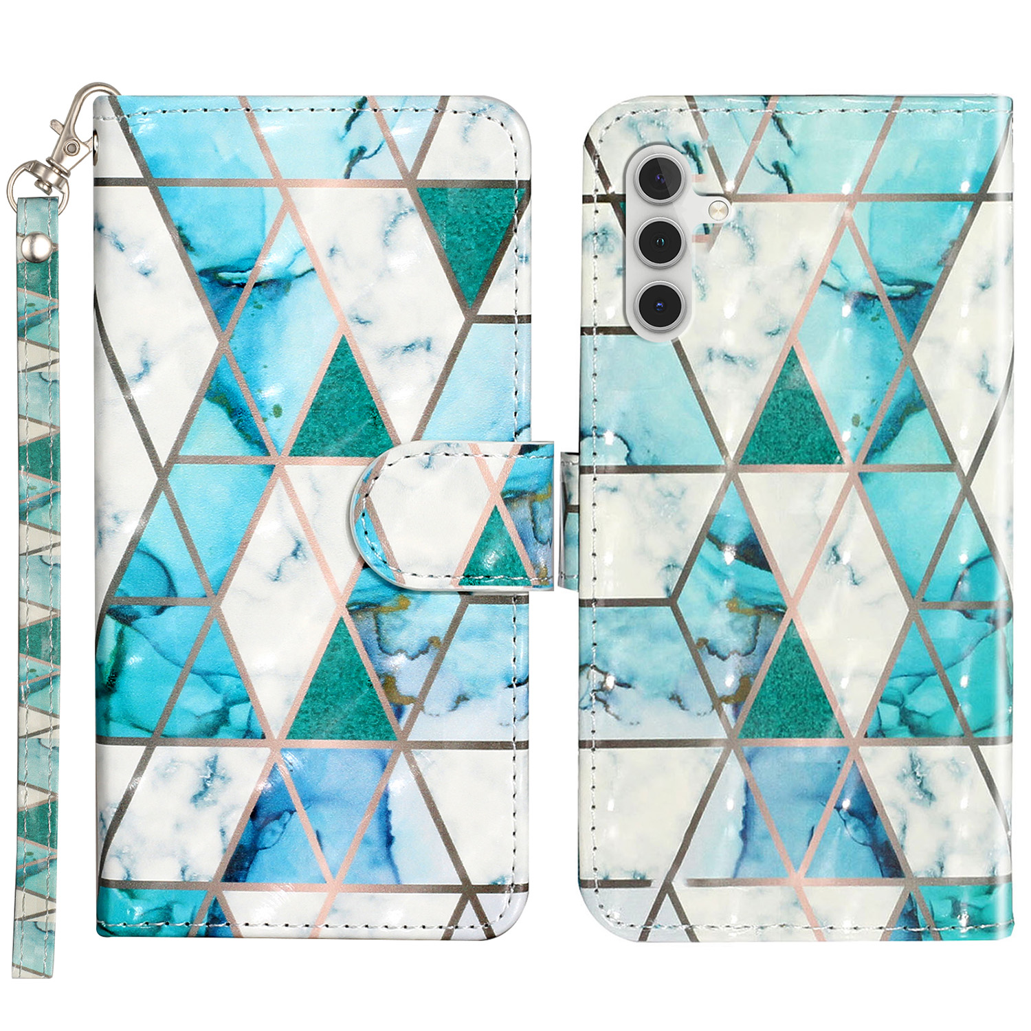 

Für Samsung Galaxy A15 4G Cover 3D Muster Print Flip Ständer Leder Telefonhülle - Grüner Marmor, Galaxy A15 4G