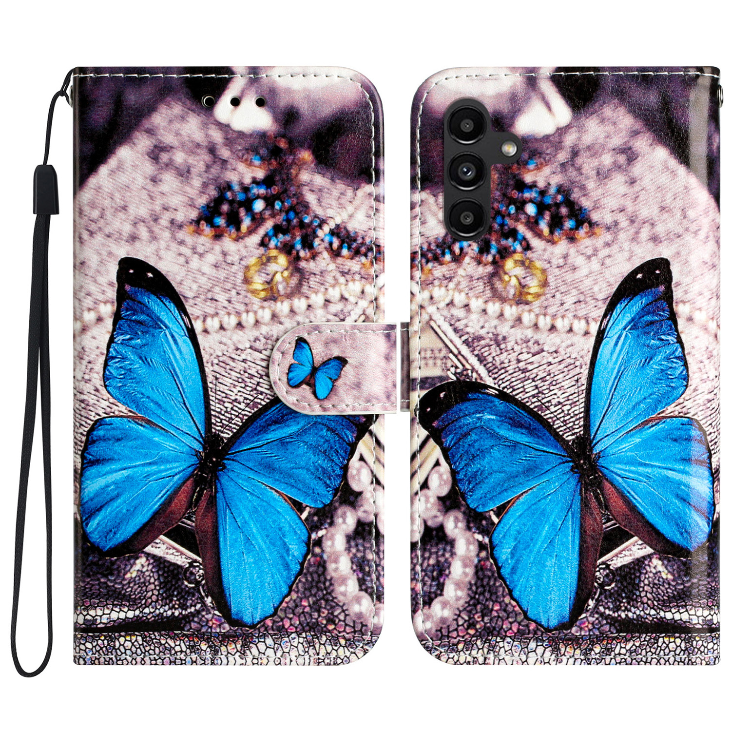 

Für Samsung Galaxy A15 4G -koffer -muster -druckbrieftasche Flip -telefonabdeckung - Blauer Schmetterling, Galaxy A15 4G