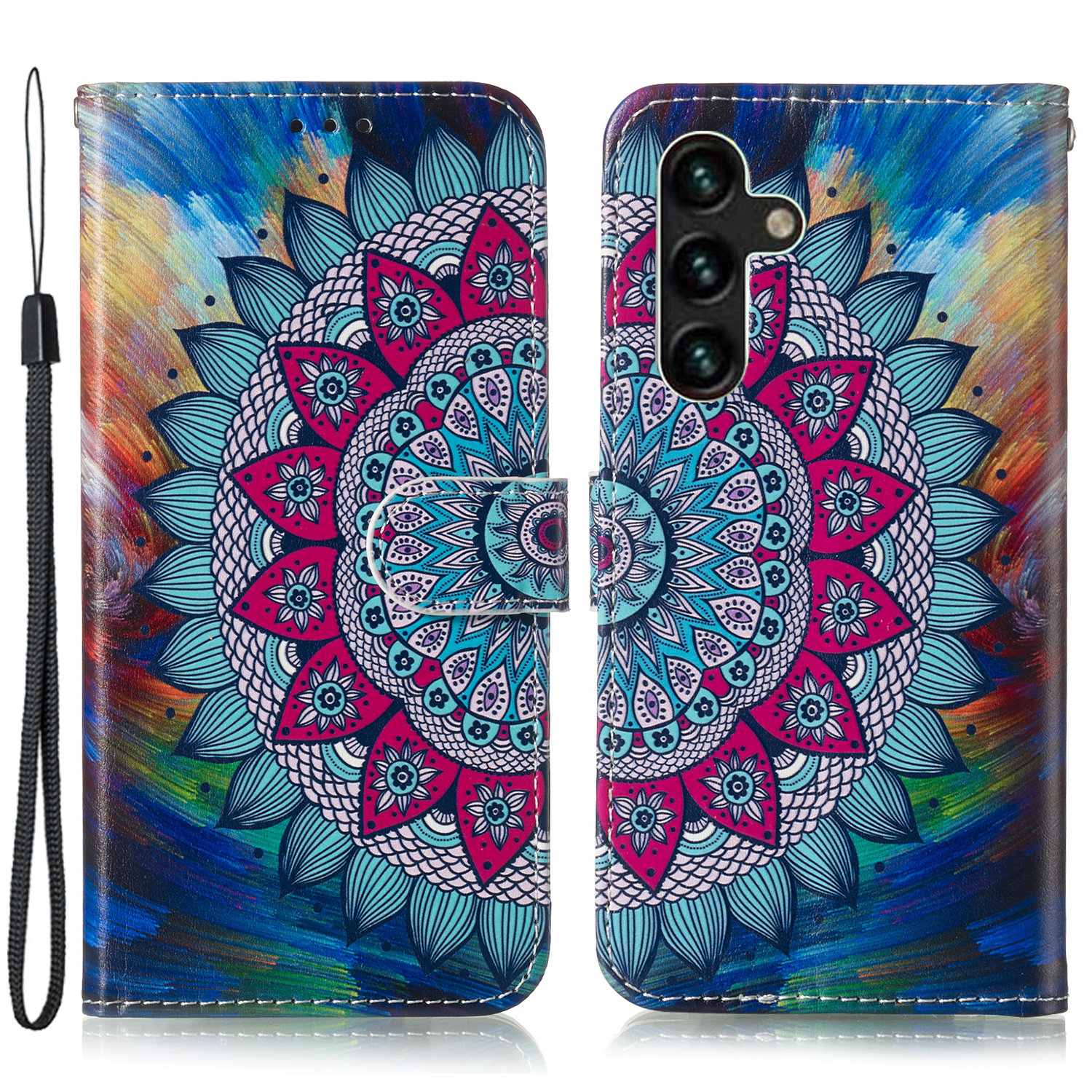 

Für Samsung Galaxy A15 4G Deckständer Brieftasche Muster Druckleder Brieftasche Telefonhülle - Mandala Blume, Galaxy A15 4G