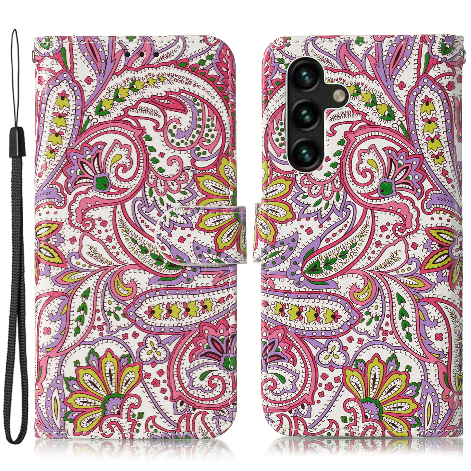 

Für Samsung Galaxy A15 4G Deckständer Brieftasche Muster Druckleder Brieftasche Telefonhülle - Blume, Galaxy A15 4G