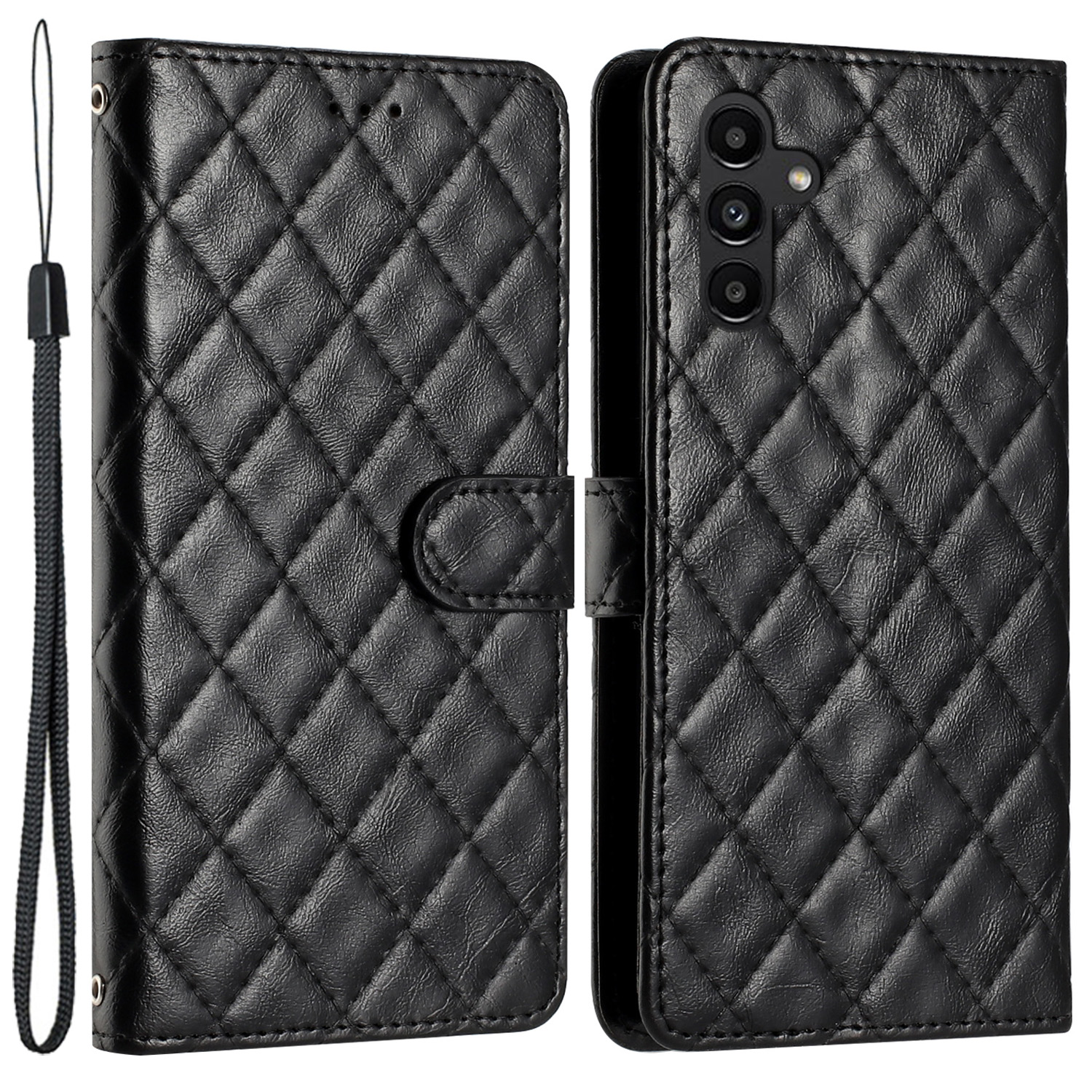 

Für Samsung Galaxy A15 4G Lederhülle Rhombus -stitching Line Telefonabdeckung - Schwarz, Galaxy A15 4G