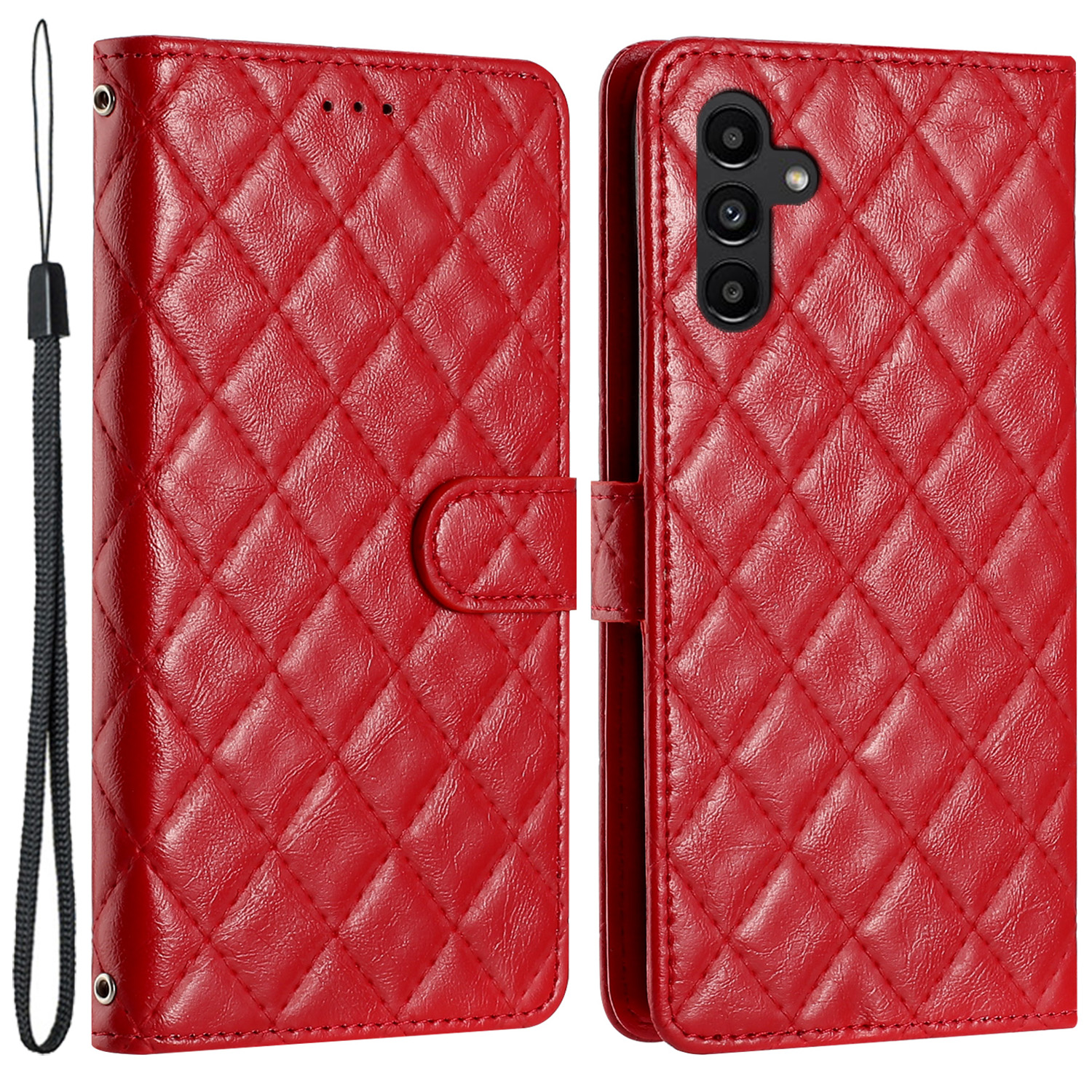 

Für Samsung Galaxy A15 4G Lederhülle Rhombus -stitching Line Telefonabdeckung - Rot, Galaxy A15 4G