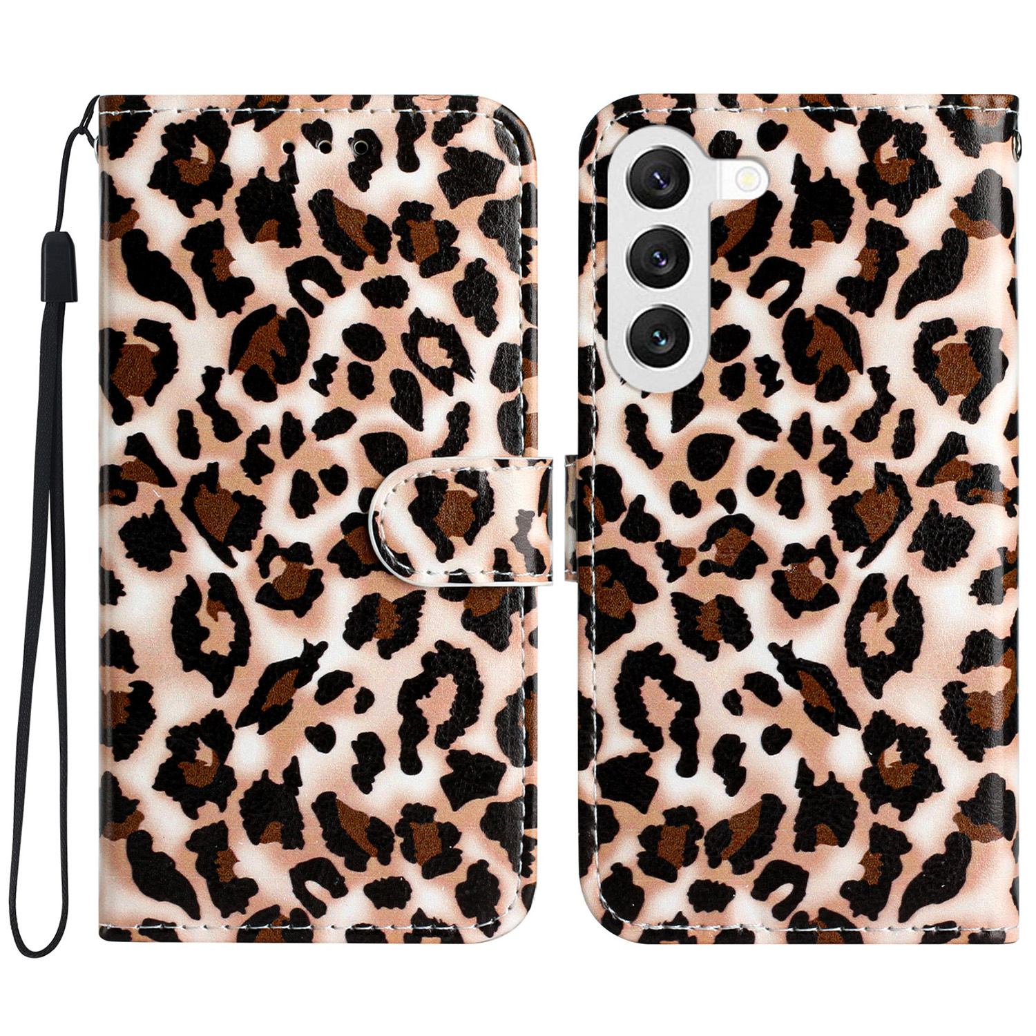 

Für Samsung Galaxy S24 Hülle PU Leder Muster Druckendesign Telefonabdeckung - Leopardendruck, Galaxy S24