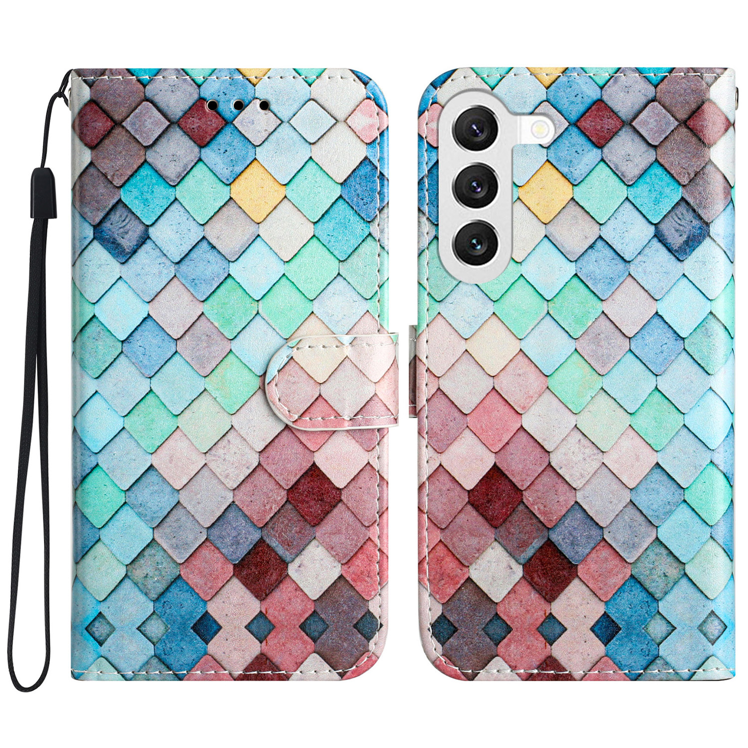 

Für Samsung Galaxy S24 Hülle PU Leder Muster Druckendesign Telefonabdeckung - Gitter, Galaxy S24