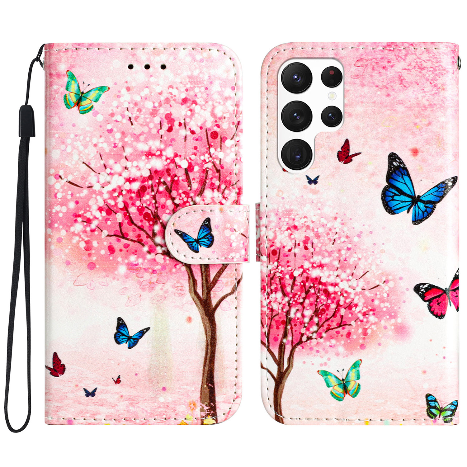 

Für Samsung Galaxy S24 Ultra Case Flip PU Leder Magnetic Protective Telefonabdeckung - Kirschblütenbaum, Galaxy S24 Ultra