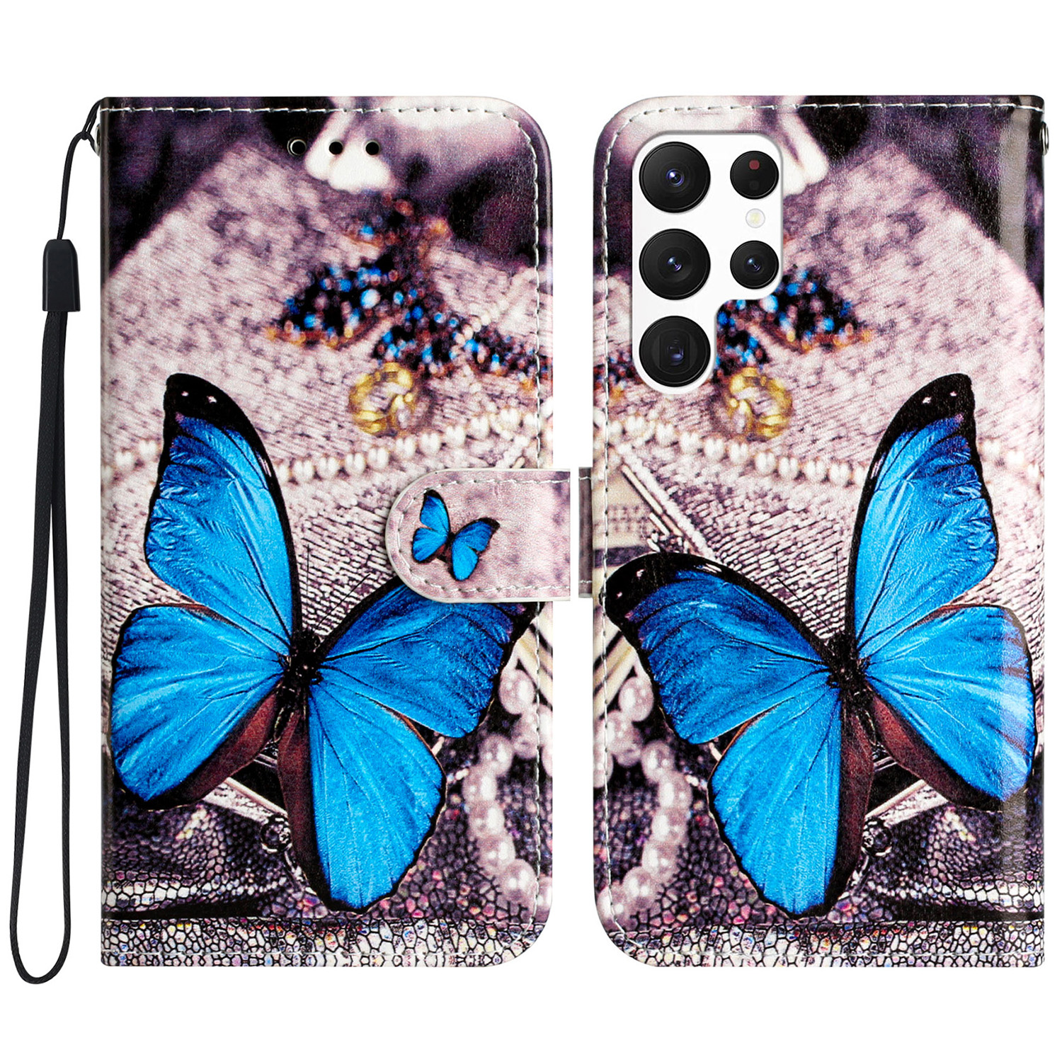 

Für Samsung Galaxy S24 Ultra Case Flip PU Leder Magnetic Protective Telefonabdeckung - Blauer Schmetterling, Galaxy S24 Ultra