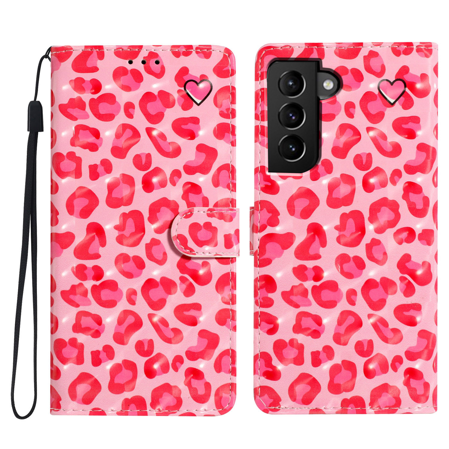 

Für Samsung Galaxy S22 5G Hülle PU Leder 3D Muster Print Phone Ständer Cover - Rosa Leopardendruck, Galaxy S22 5G