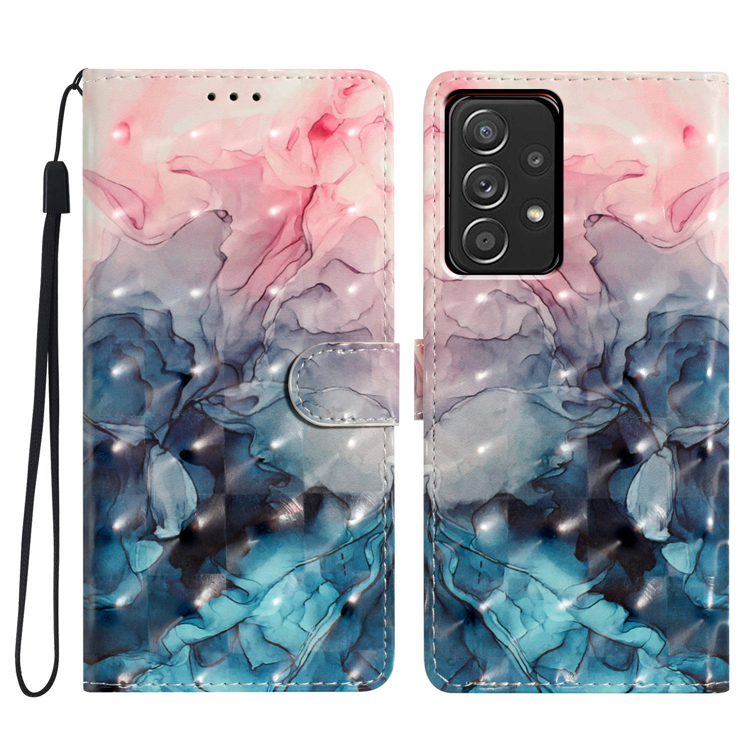 

Für Samsung Galaxy A23 5G (globale Version) / A23 4G Hülle Leder Brieftaschenmuster Druck Telefonabdeckung - Pink Blue Marmor, Galaxy A23 5G (Global Version)