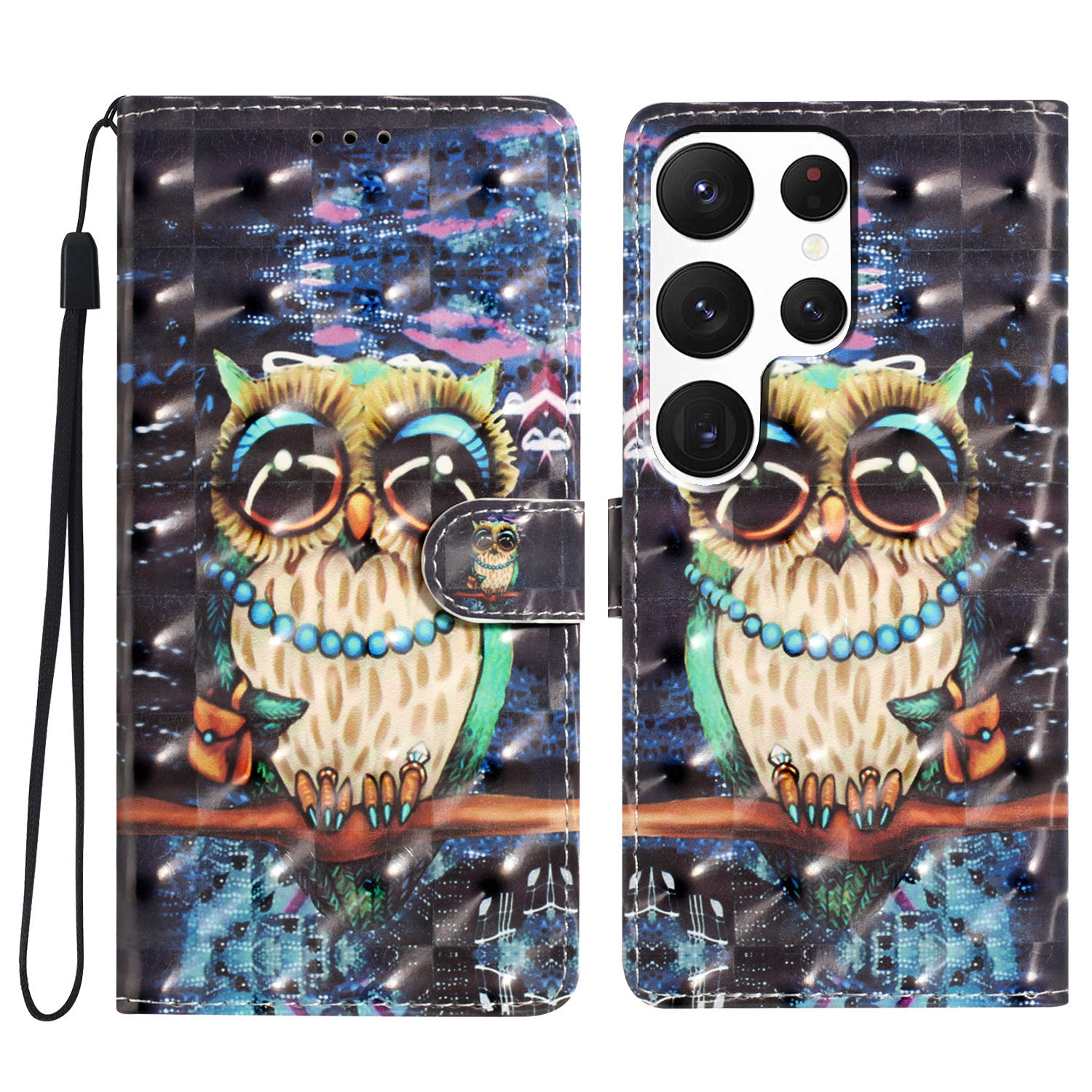 

Für Samsung Galaxy S22 Ultra 5G Lederhülle 3D -muster Gedrucktes Mobiltelefonständer Cover - Eule, Galaxy S22 Ultra 5G