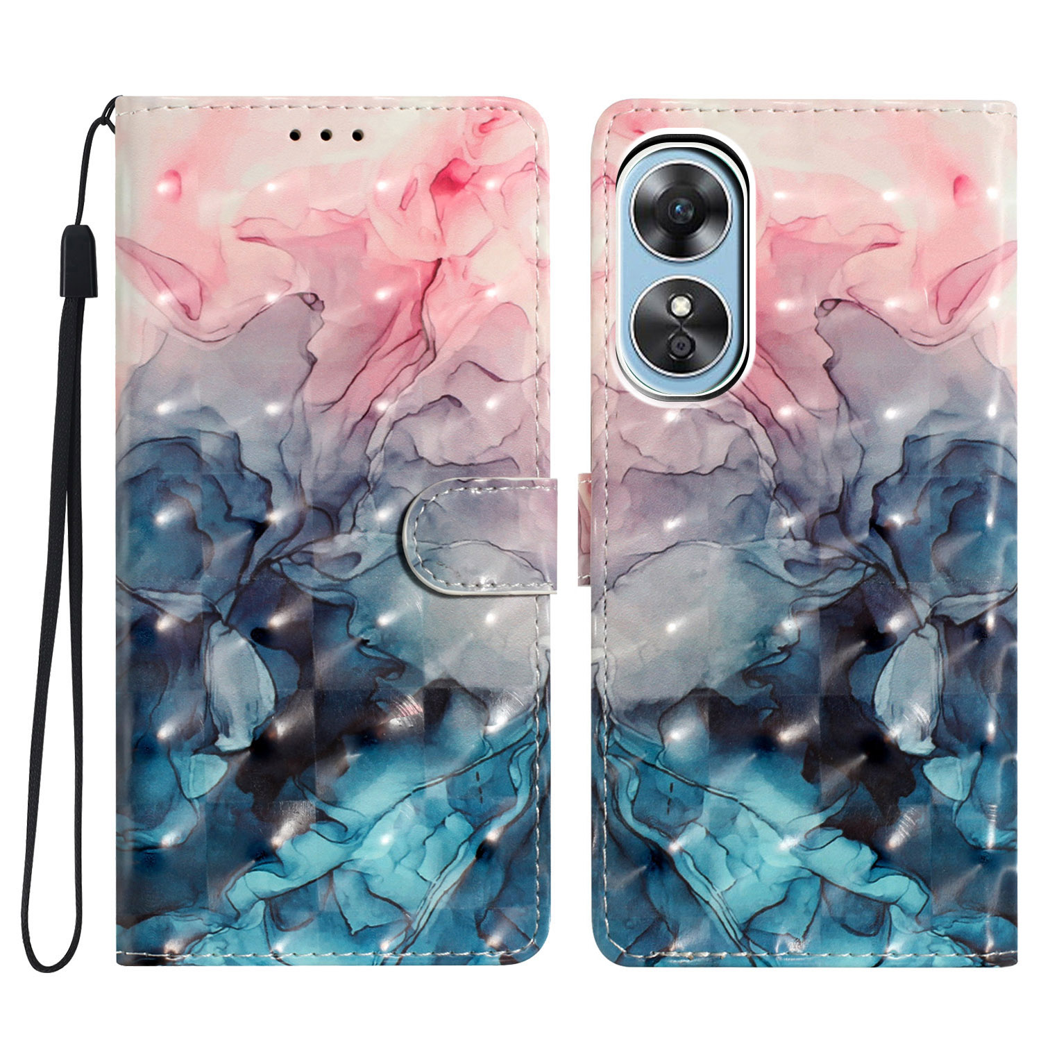 

Für Oppo A17 4G Lederkoffer 3D -muster -druck Telefonabdeckung Mit Brieftasche - Pink Blue Marmor, Oppo A17 4G