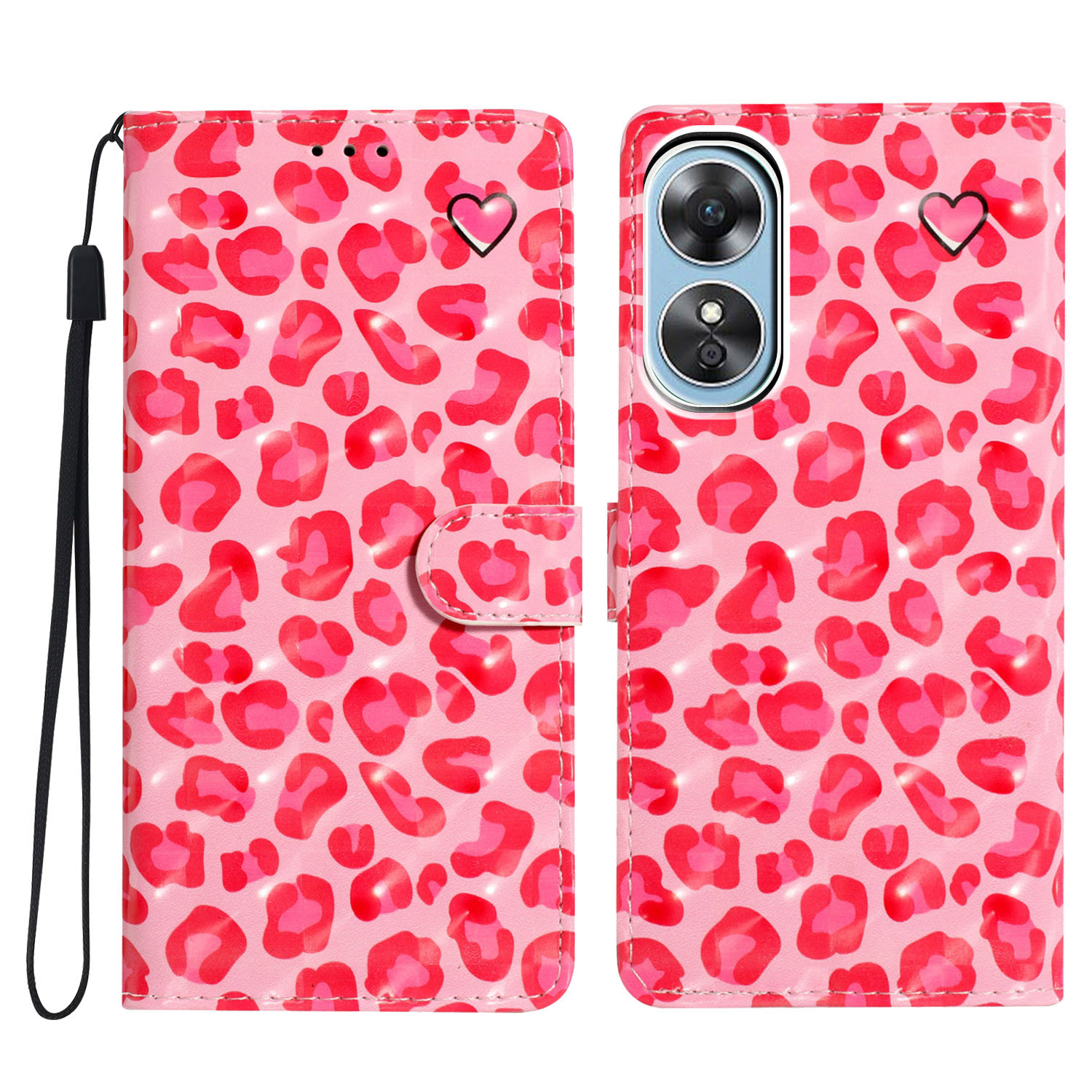 

Für Oppo A17 4G Lederkoffer 3D -muster -druck Telefonabdeckung Mit Brieftasche - Rosa Leopardendruck, Oppo A17 4G
