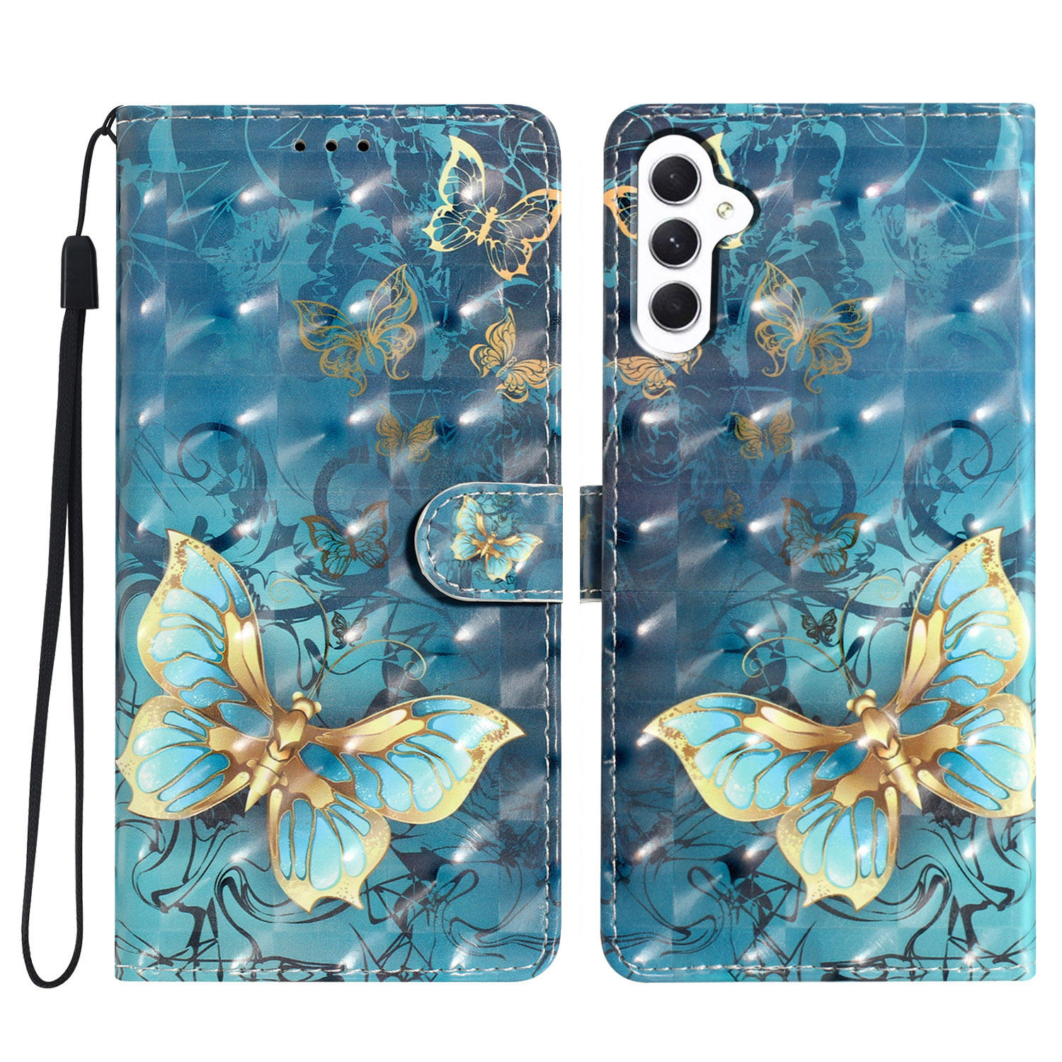 

Für Samsung Galaxy A24 4G Koffer Wallet PU Leder 3D -musterabdeckung - Schmetterling, Galaxy A24 4G
