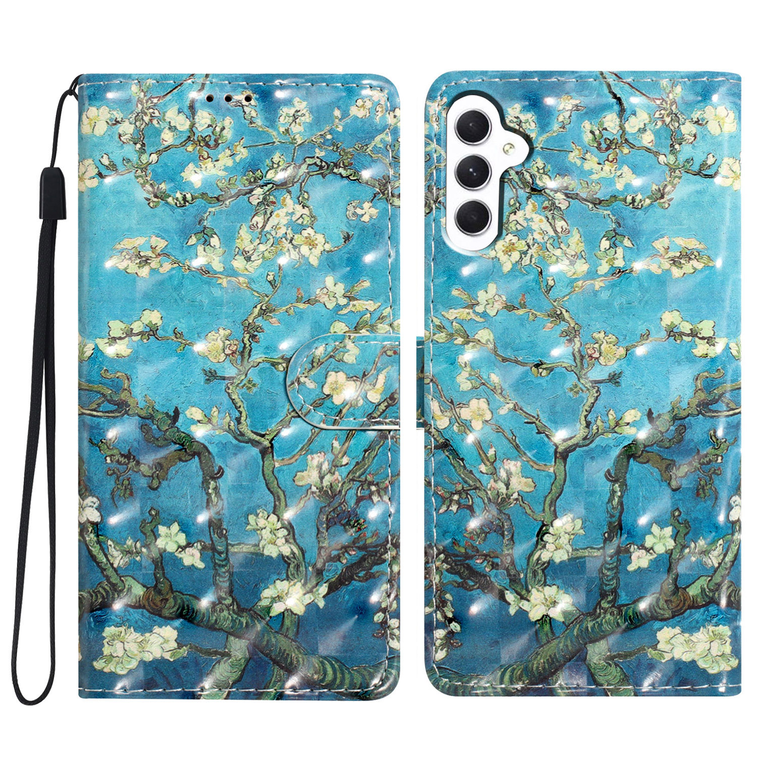 

Für Samsung Galaxy A24 4G Koffer Wallet PU Leder 3D -musterabdeckung - Aprikoseblüte, Galaxy A24 4G