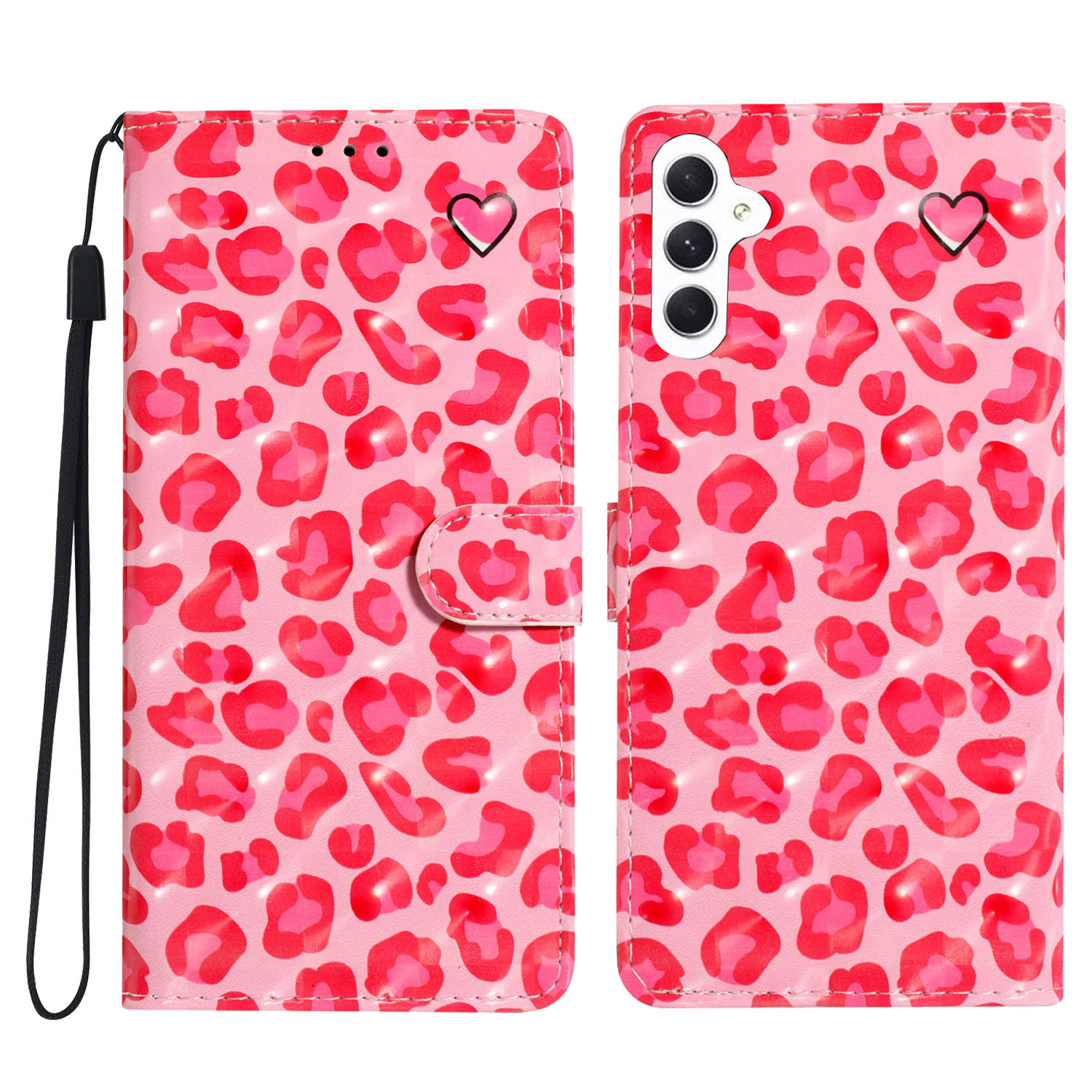 

Für Samsung Galaxy A24 4G Koffer Wallet PU Leder 3D -musterabdeckung - Rosa Leopardendruck, Galaxy A24 4G