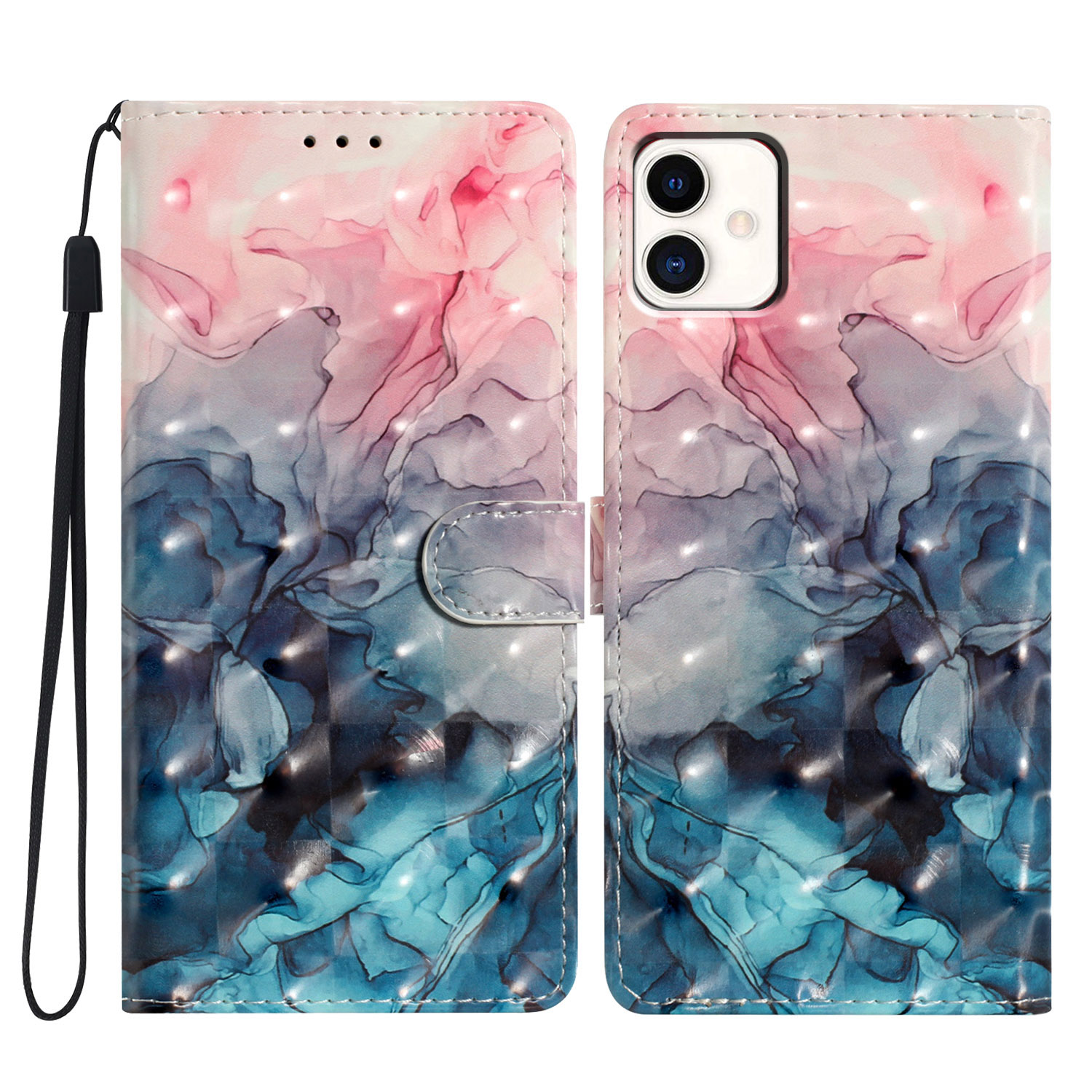 

Für Samsung Galaxy A04e 4G -hülle PU Leder 3D Muster Ständer Flip Telefonabdeckung - Pink Blue Marmor, Galaxy A04e 4G