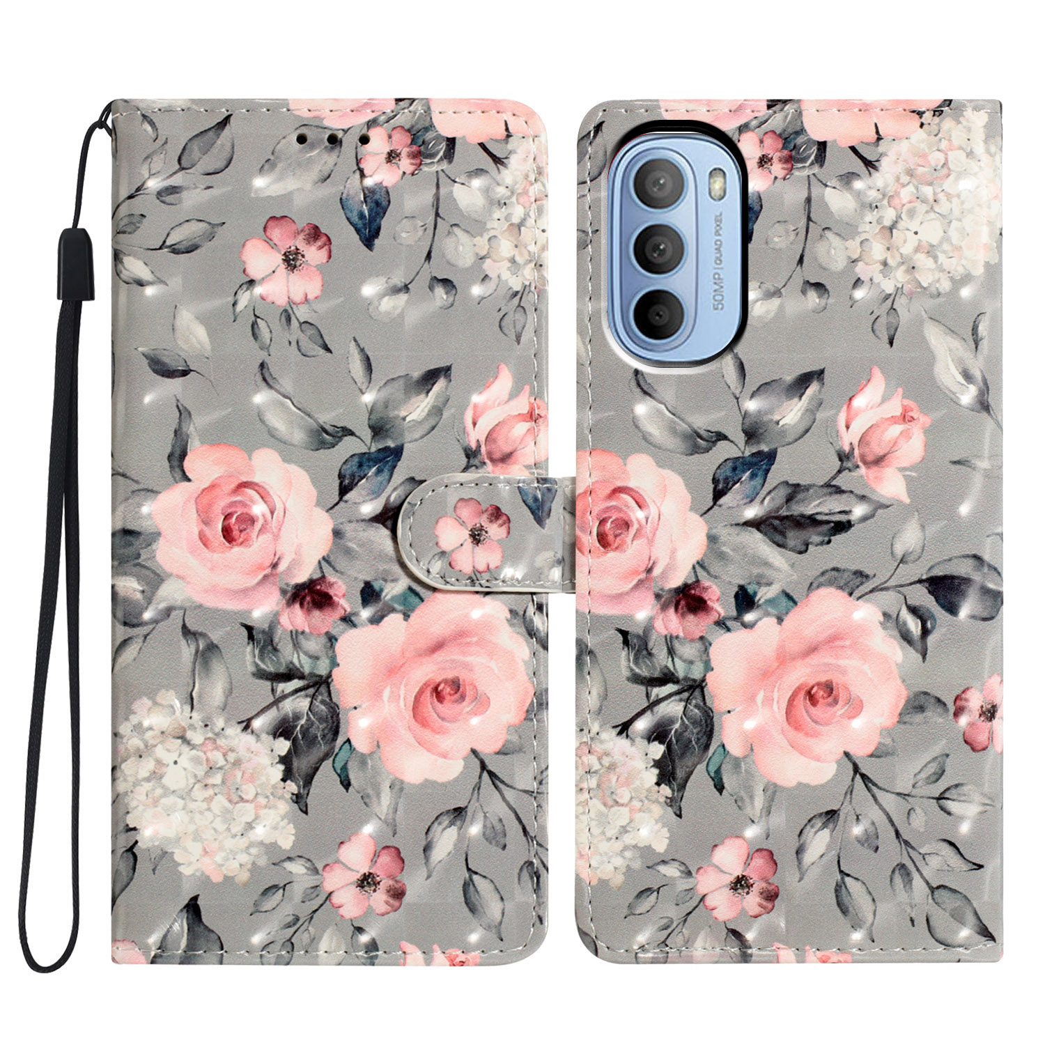 

Für Motorola Moto G52 4G Hülle PU Leder 3D Muster Flip Schockdelie Telefonabdeckung - Blumen, Motorola Moto G52 4G