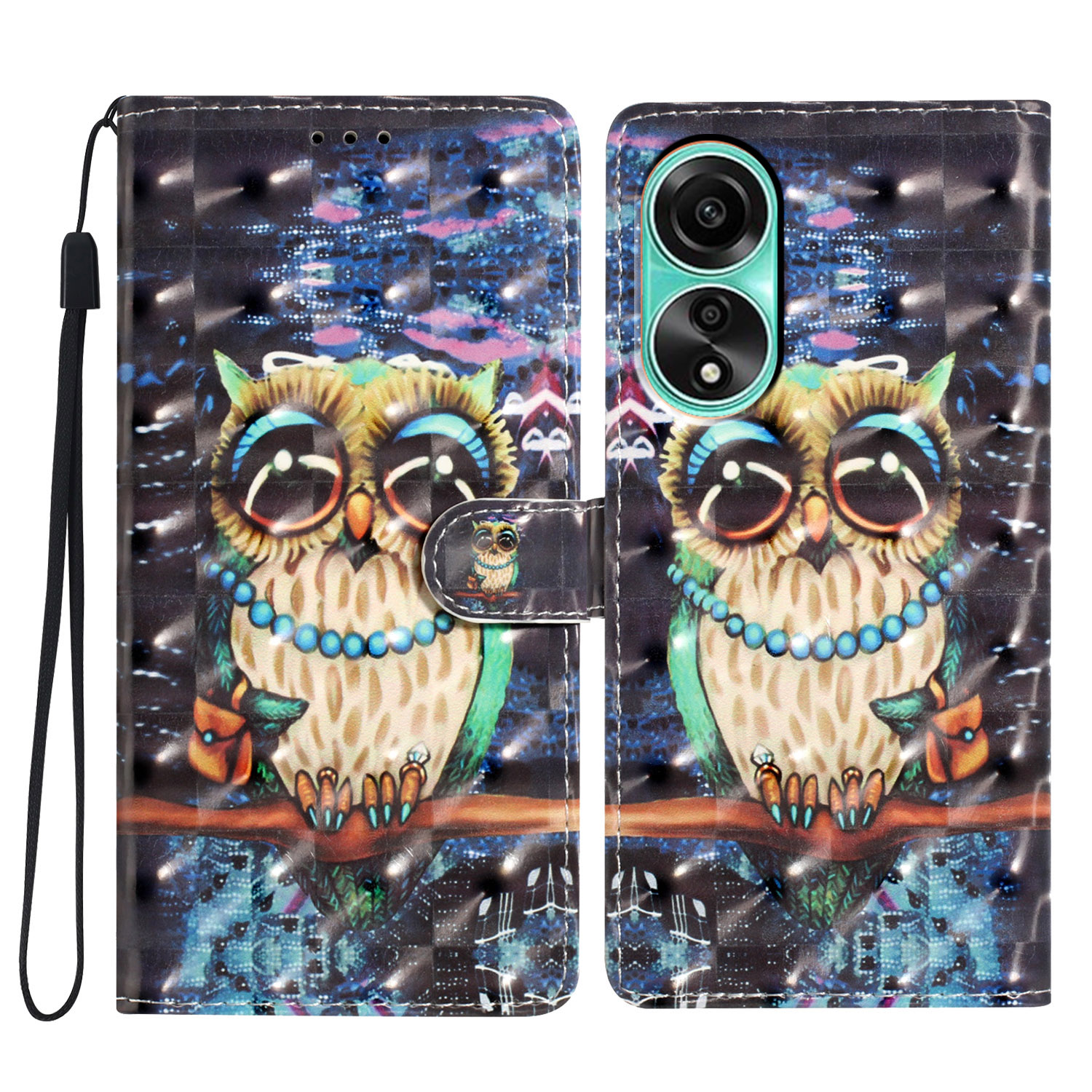 

Für Oppo A78 4G Hülle PU Leder Magnetic Close 3D Muster Telefonabdeckung - Eule, Oppo A78 4G